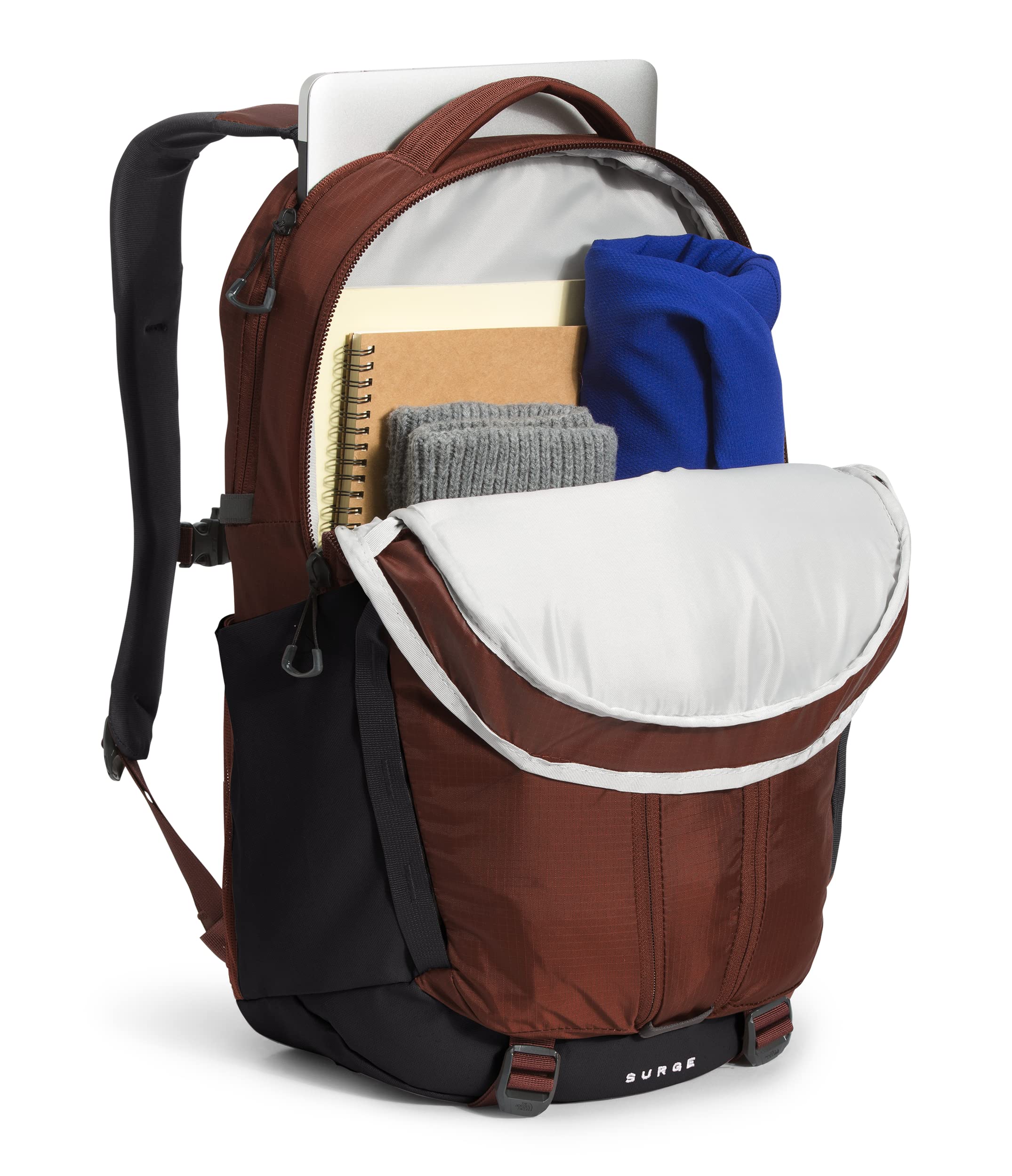 THE NORTH FACE Surge Commuter Laptop Backpack for Men & Women - 17 Inch Laptop Compartment - Water-Resistant Dark Oak/TNF Black - Perfect for Work, Travel & Outdoor Adventures