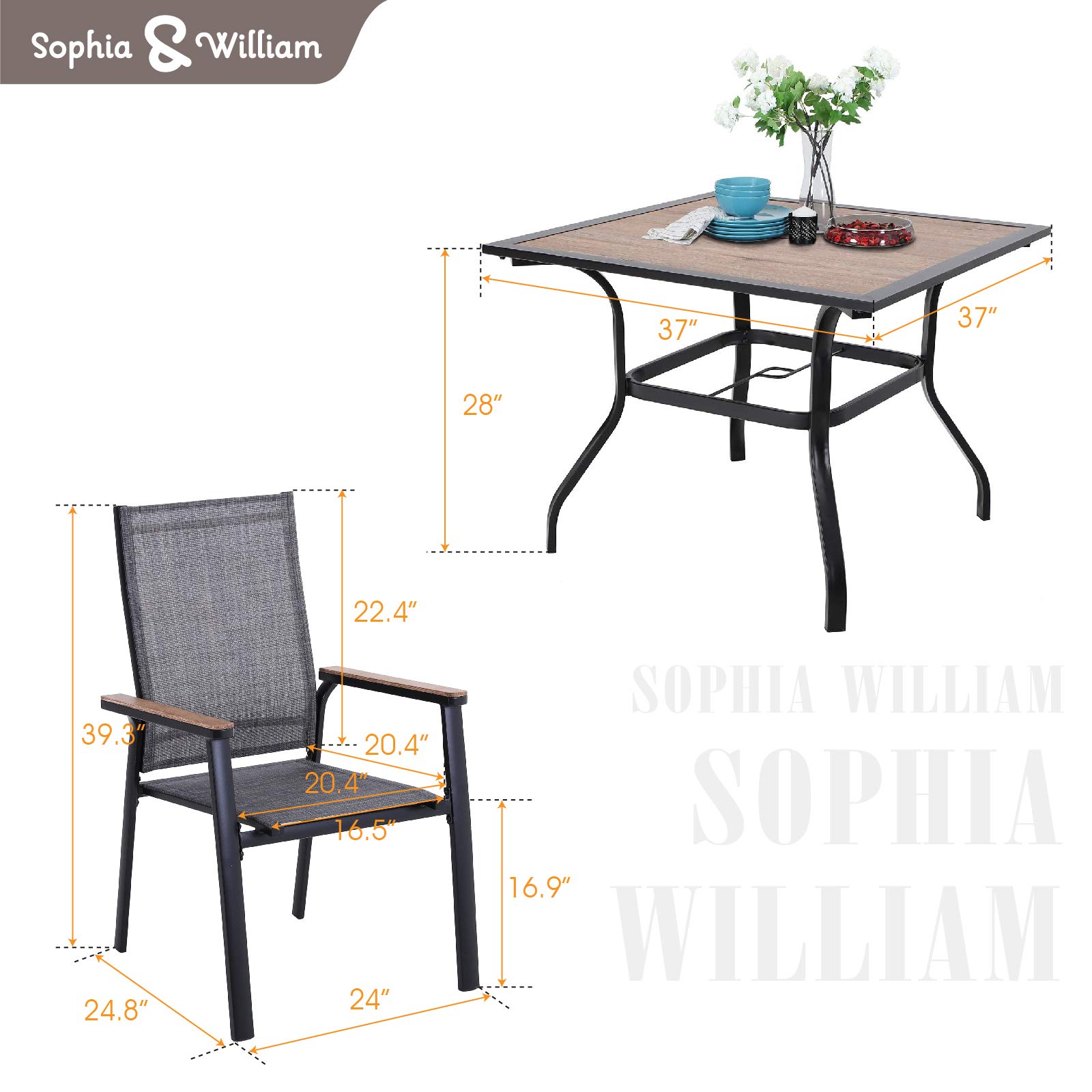 Sophia & William 5-Piece Patio Dining Set with 37