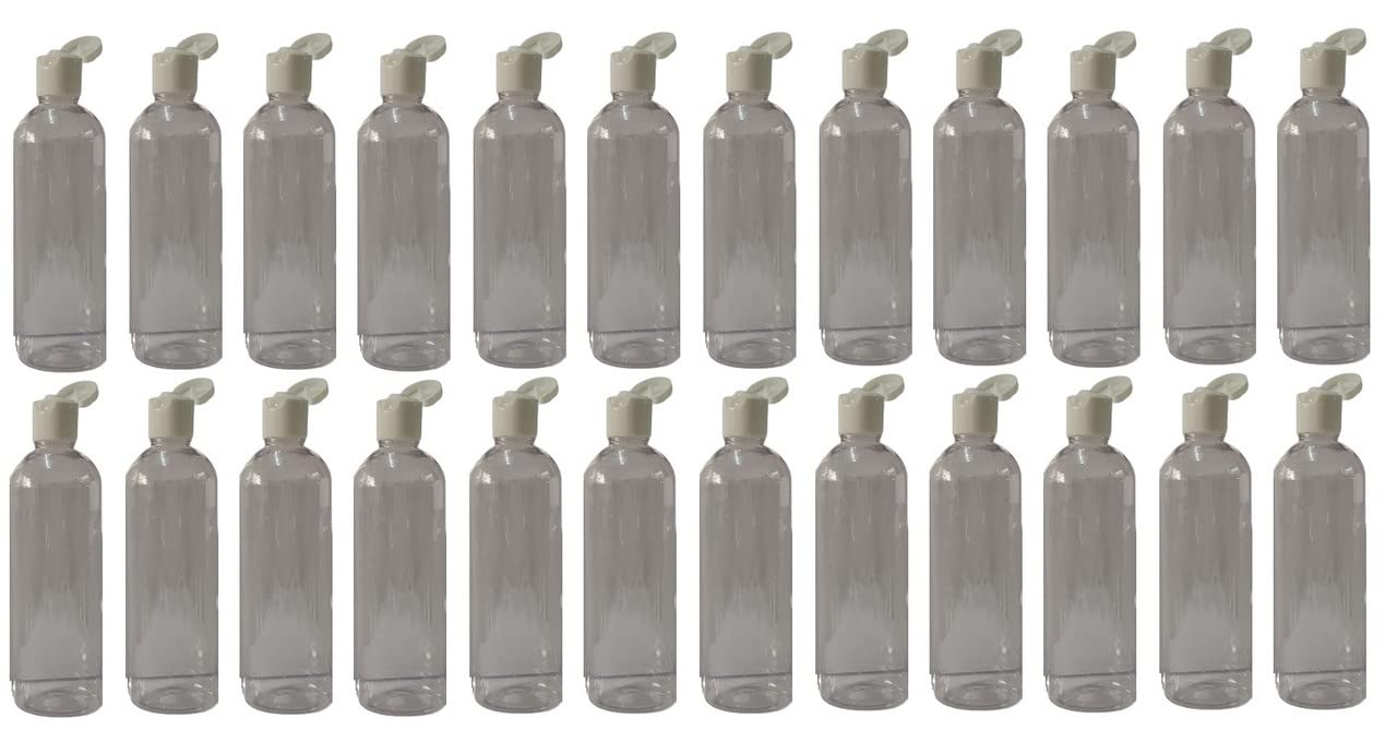 200ml Clear Round White Fliptop Plastic Bottles - Pack of 48 | Refillable Travel Size Cosmetic Containers | Leak Proof Squeeze Bottles for Toiletries, Shampoo, Lotion & Essential Oils | Perfect for Travel, Home & Salon Use