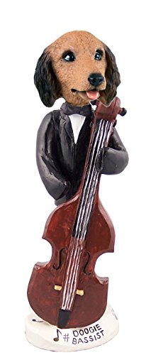 Longhaired Red Dachshund Bassist Doogie Collectible Figurine - Unique Dog Lover Gift for Home Decor, Office Display & Music Enthusiasts