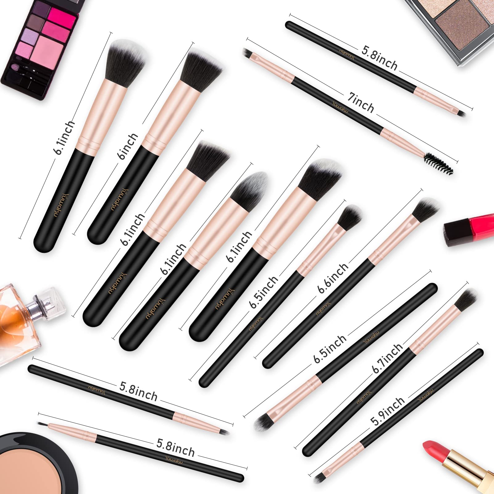 14PCS Professional Makeup Brush Set - Soft Black Synthetic Bristles for Foundation, Blending, Contouring & Eyeshadow - Perfect for Beginners & Makeup Artists (Home, Travel, Salon Use)