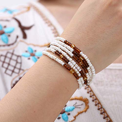 Yalice Layered Beaded Bracelets for Women - Boho Hand Chains & Waist Jewelry Set - Beach Anklet Accessories for Girls (White-Coffee) | Perfect for Summer Outfits, Music Festivals & Boho Chic Style