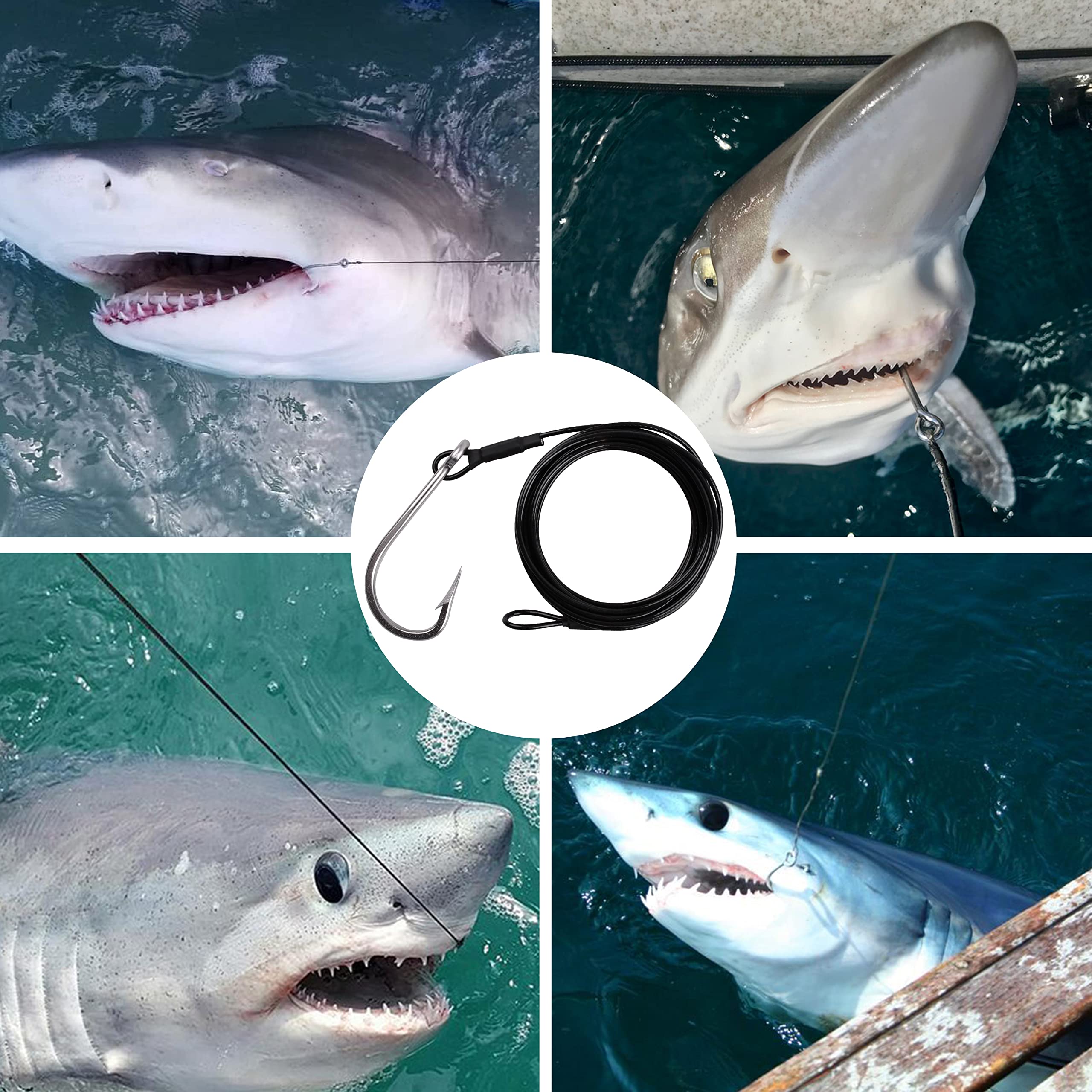 **2pcs Surf Fishing Leader Rigs with Stainless Steel Cable & Tuna Shark Hooks - Big Game Deep Sea Fishing Rigs for Shark, Tuna & Toothy Fish - Perfect for Offshore, Beach & Pier Fishing**