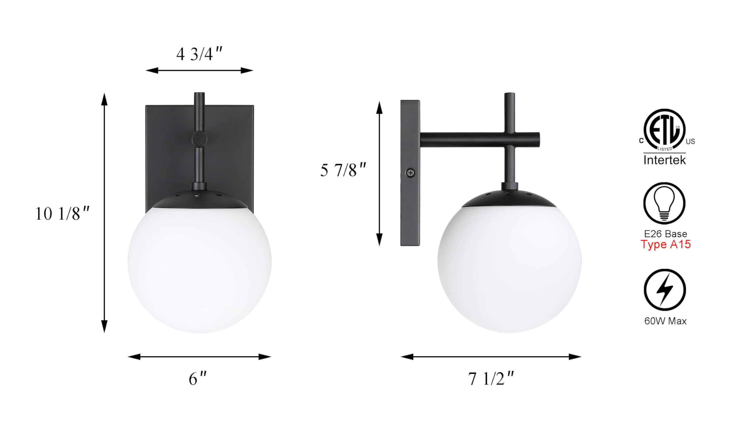 XiNBEi Mid Century Modern Black Glass Wall Sconce Light - 1-Light Bathroom Vanity Lighting for Bedroom, Hallway & Loft | Elegant Indoor Wall Lamp for Home Decor XB-W1320-1-MB