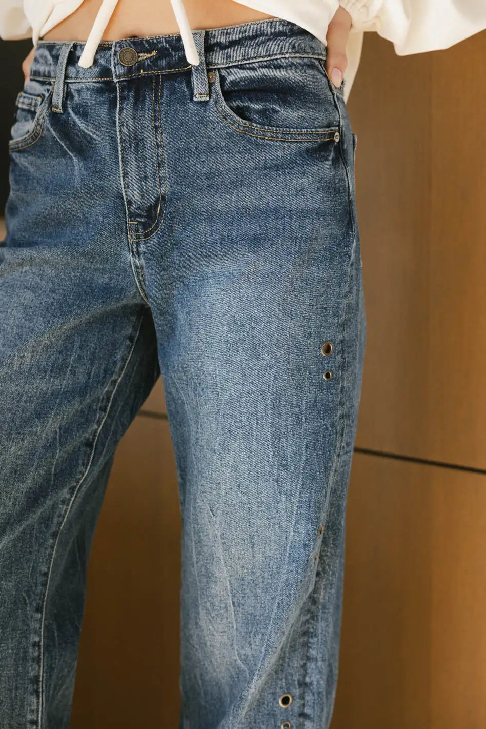 Ethan Grommet Jeans for Men - Stylish Distressed Denim Pants with Metal Rivets | Perfect for Casual Wear, Street Style & Everyday Outfits
