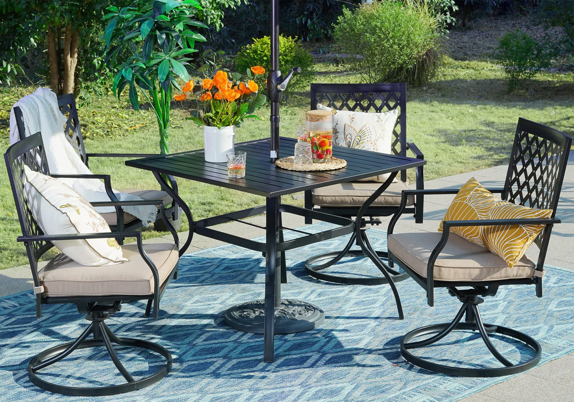 PHI VILLA 4-Piece Outdoor Patio Dining Set with Swivel Chairs & 37