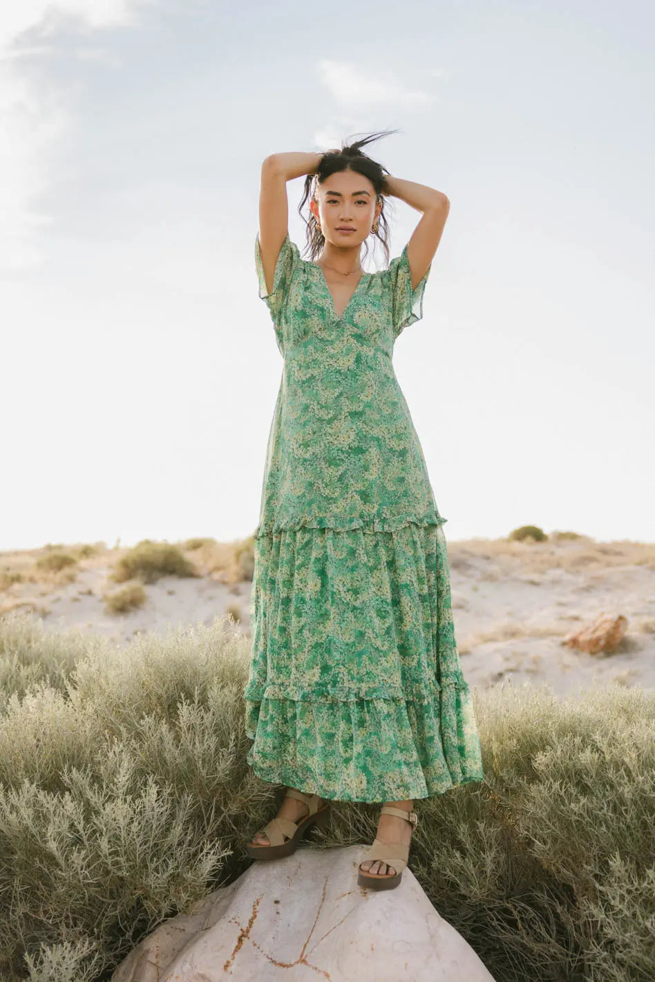 Elegant Manoella Floral Maxi Dress in Green - Perfect for Summer Weddings & Beach Vacations | Final Sale