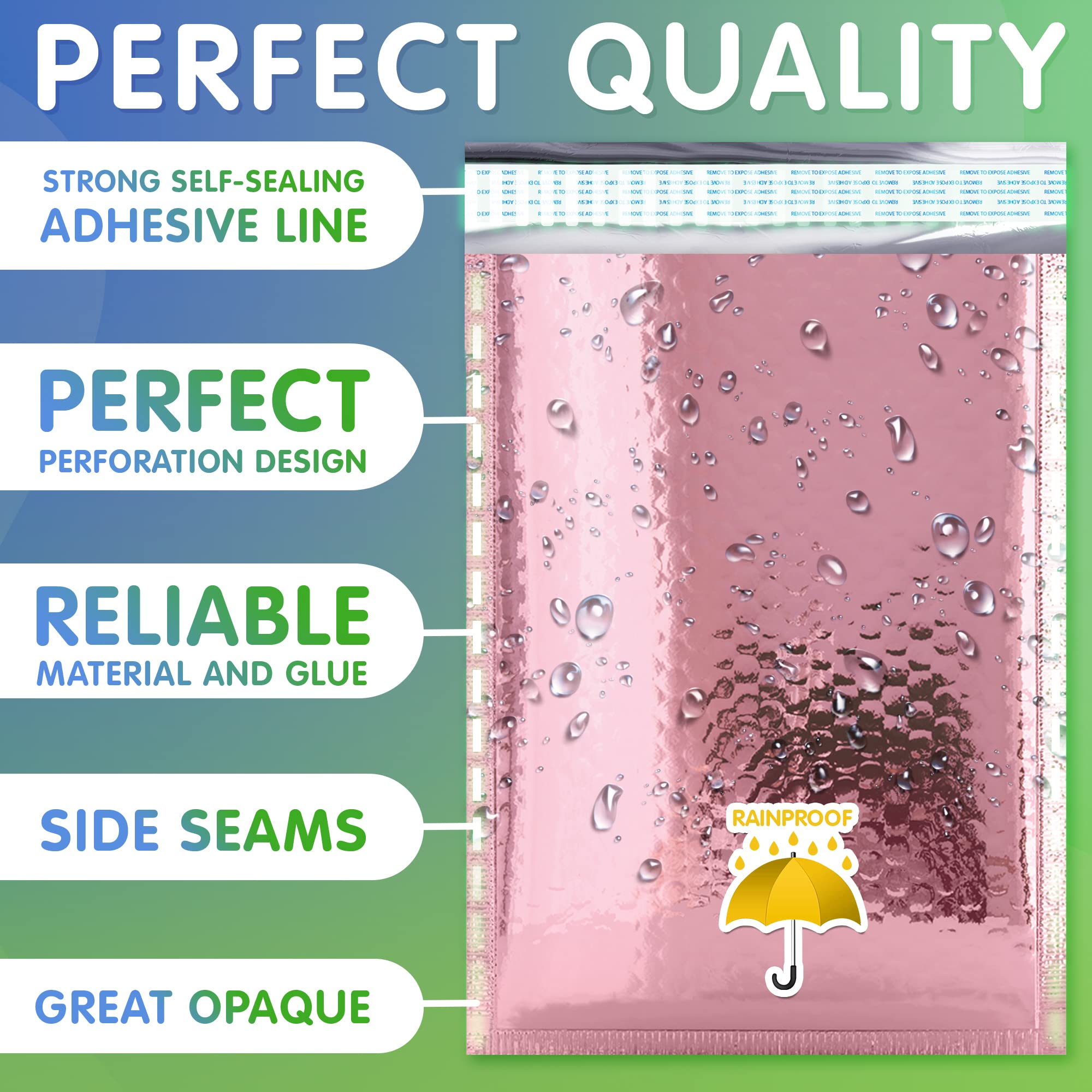 600 Pack Rose Gold Metallic Bubble Mailers 4x7 Inches - Waterproof Padded Envelopes for Shipping | Bright Foil Protective Packaging for Fragile Items, Jewelry, Cosmetics & Small Business Shipments