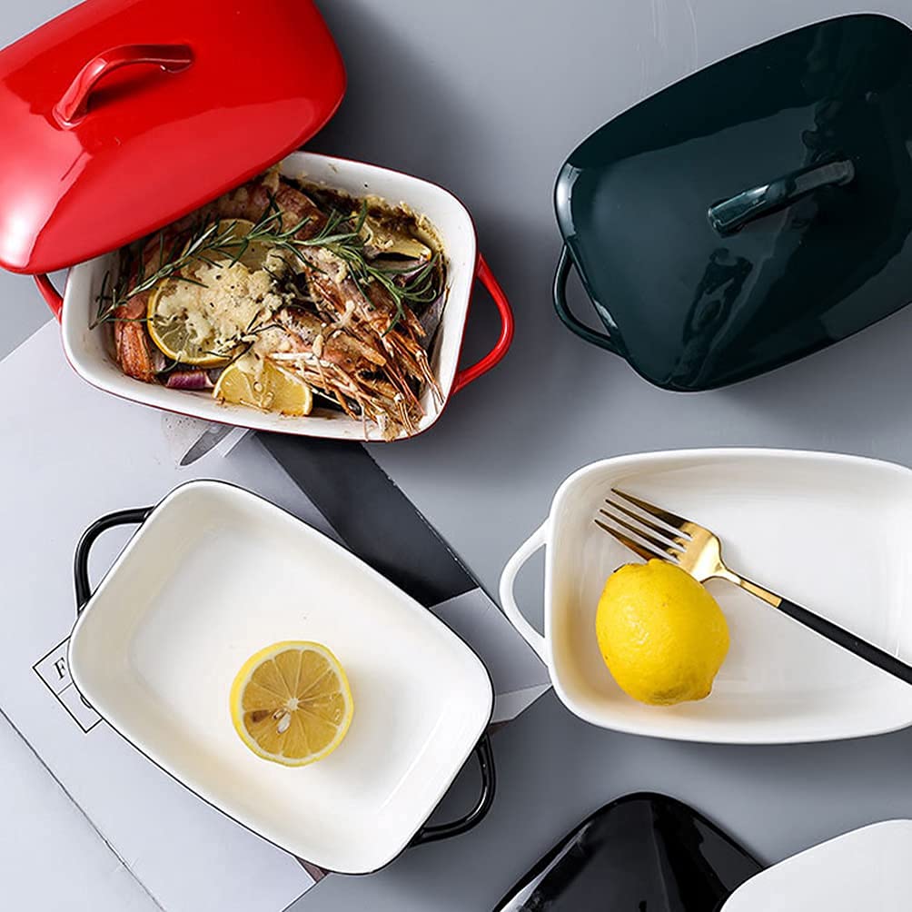 Ceramic Casserole Dish with Lid - Rectangular Baking Pan for Lasagna & Cakes | Oven & Microwave Safe