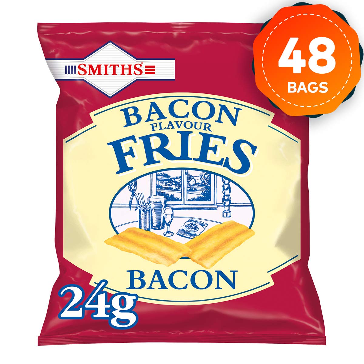 Smiths Snacks Bacon Salted Potato Chips 24 x 24g (Pack of 2) - Perfect for Parties, Movie Nights & Office Snacking
