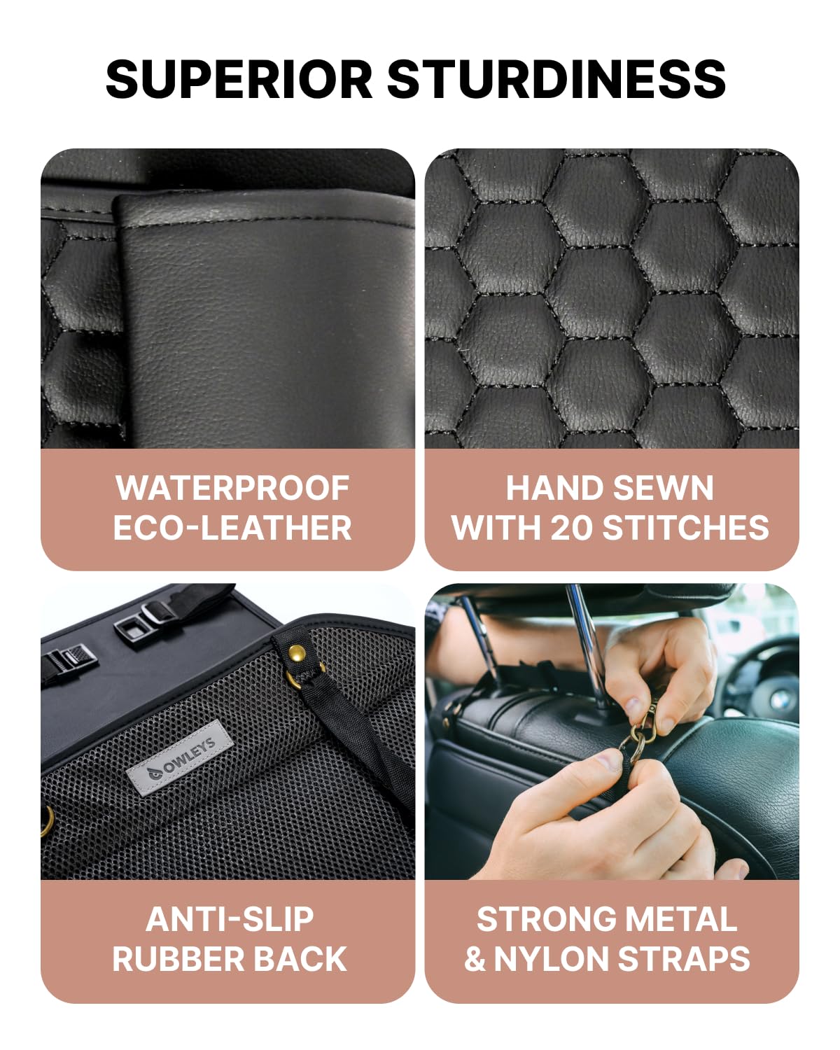Premium Leather Back Seat Car Organizer with Cat & Child Seat Protector - Multi-Pocket Vehicle Storage Organizer for Toys, Snacks & Essentials - Perfect for Family Road Trips & Pet Travel Accessories
