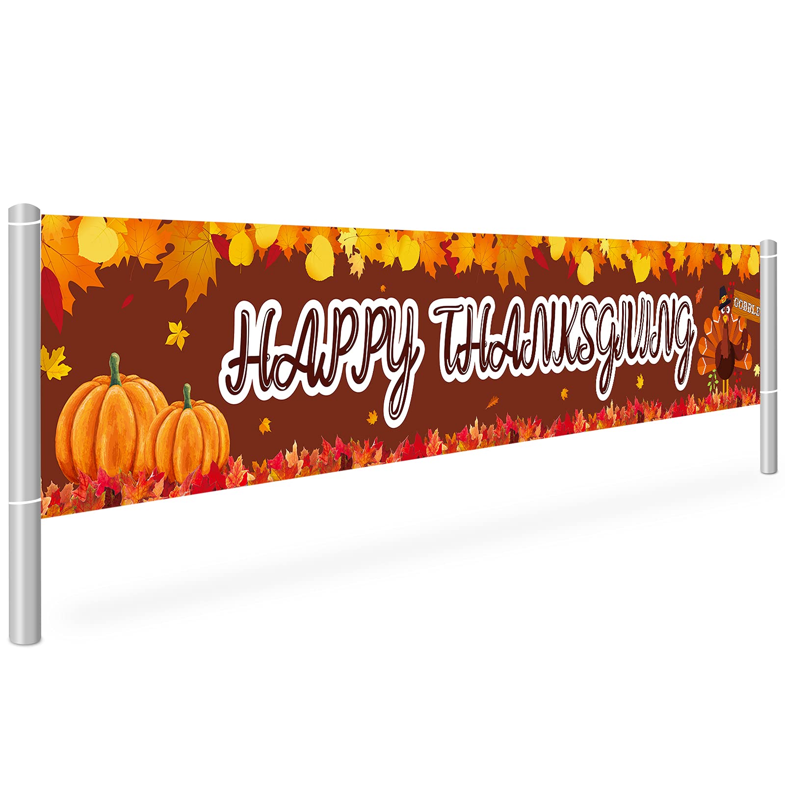 Large Thanksgiving Banner Decor - 8.2x1.5ft Happy Thanksgiving Sign with Turkey, Maple Leaves & Pumpkin Design for Home, Party, Yard, Outdoor Decorations | Perfect for Fall Celebrations, Family Gatherings & Holiday Photo Backdrops