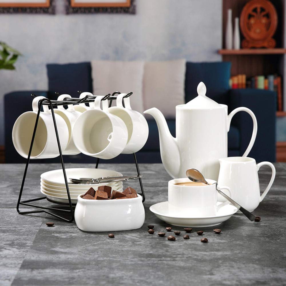 Premium 6-Piece White Ceramic Espresso & Tea Set with 150ml Coffee Cups - Complete Coffee Maker Kit for Home, Cafe & Office Use