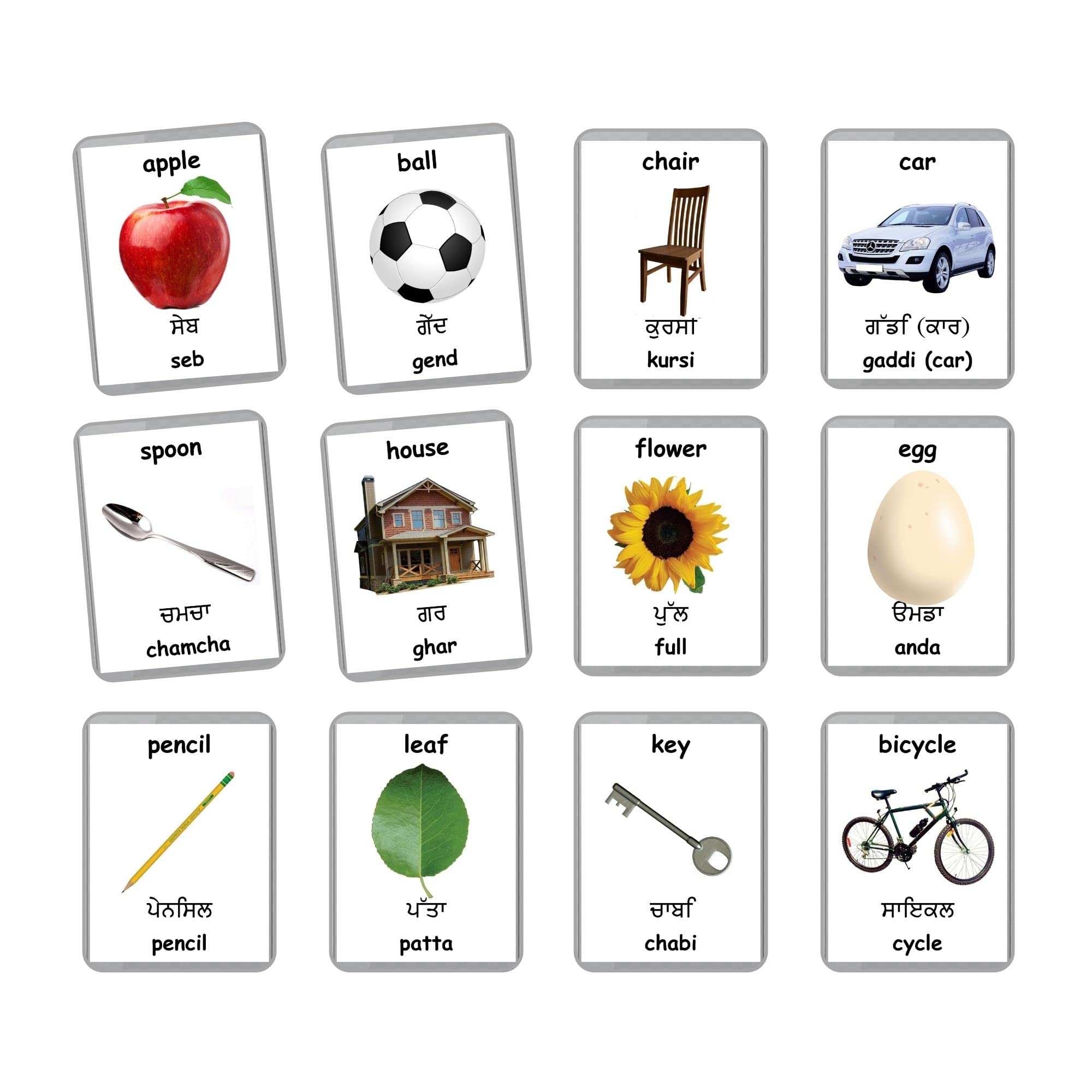 First Words Flash Cards - 48 Early Learning Baby Flash Cards for Toddlers | Bilingual English & Punjabi | Homeschool, Preschool & Montessori Education | Perfect for Language Development & Memory Games