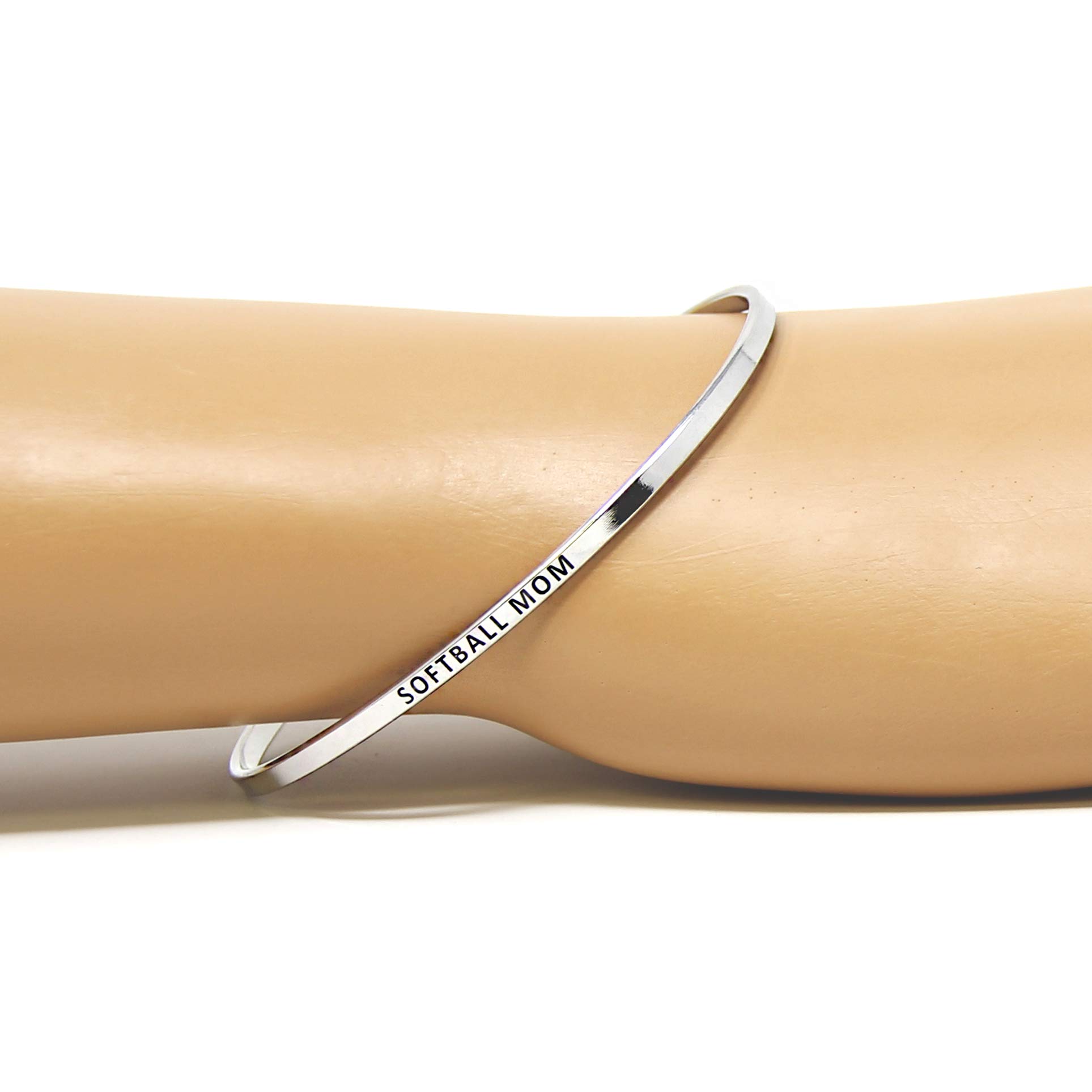 Mom Inspirational Message Engraved Thin Bangle Hook Bracelet - Perfect Gift for Mother's Day, Birthday & Special Occasions