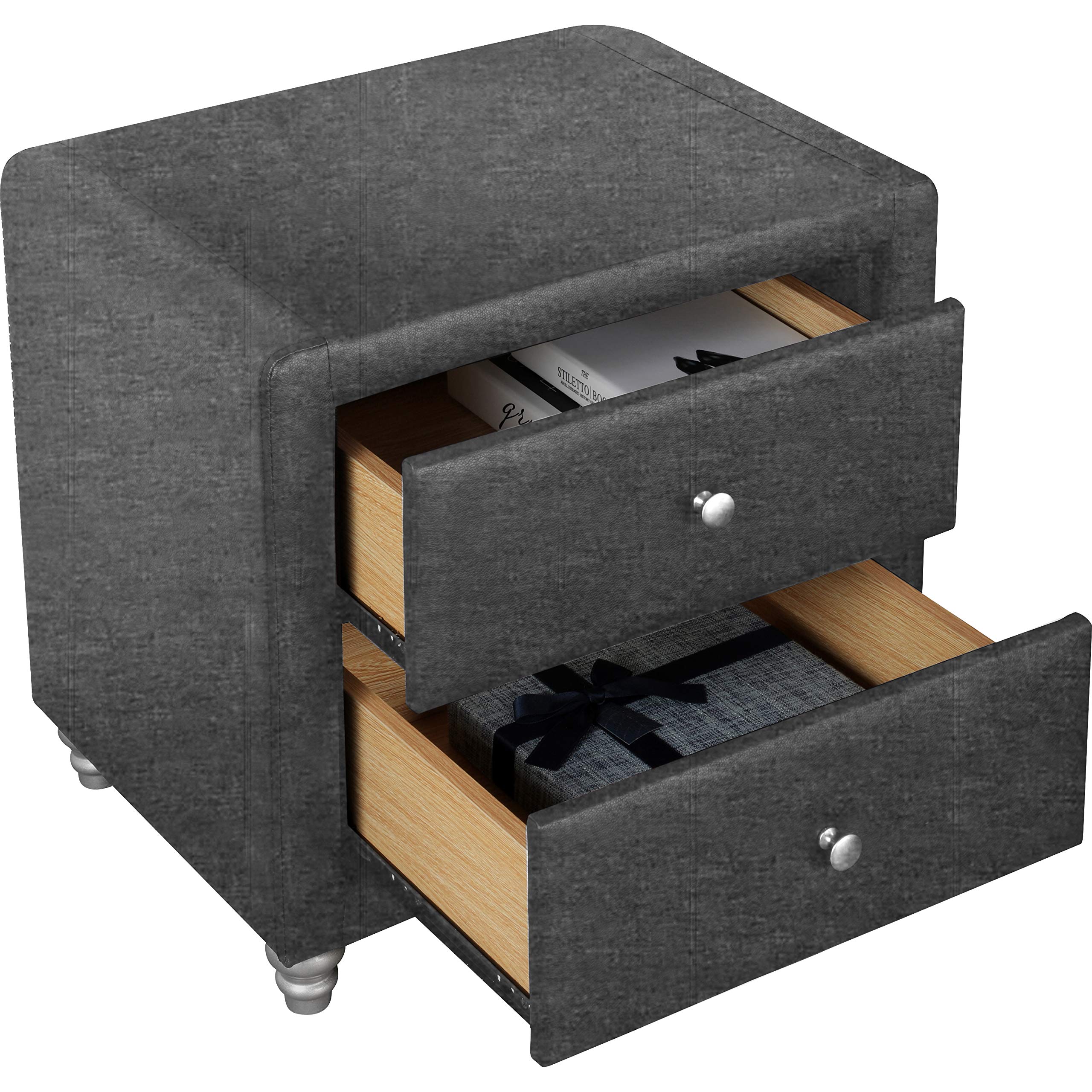 Camden Isle Upholstered 2-Drawer Nightstand in Gray - Modern Bedside Table for Bedroom Storage & Organization