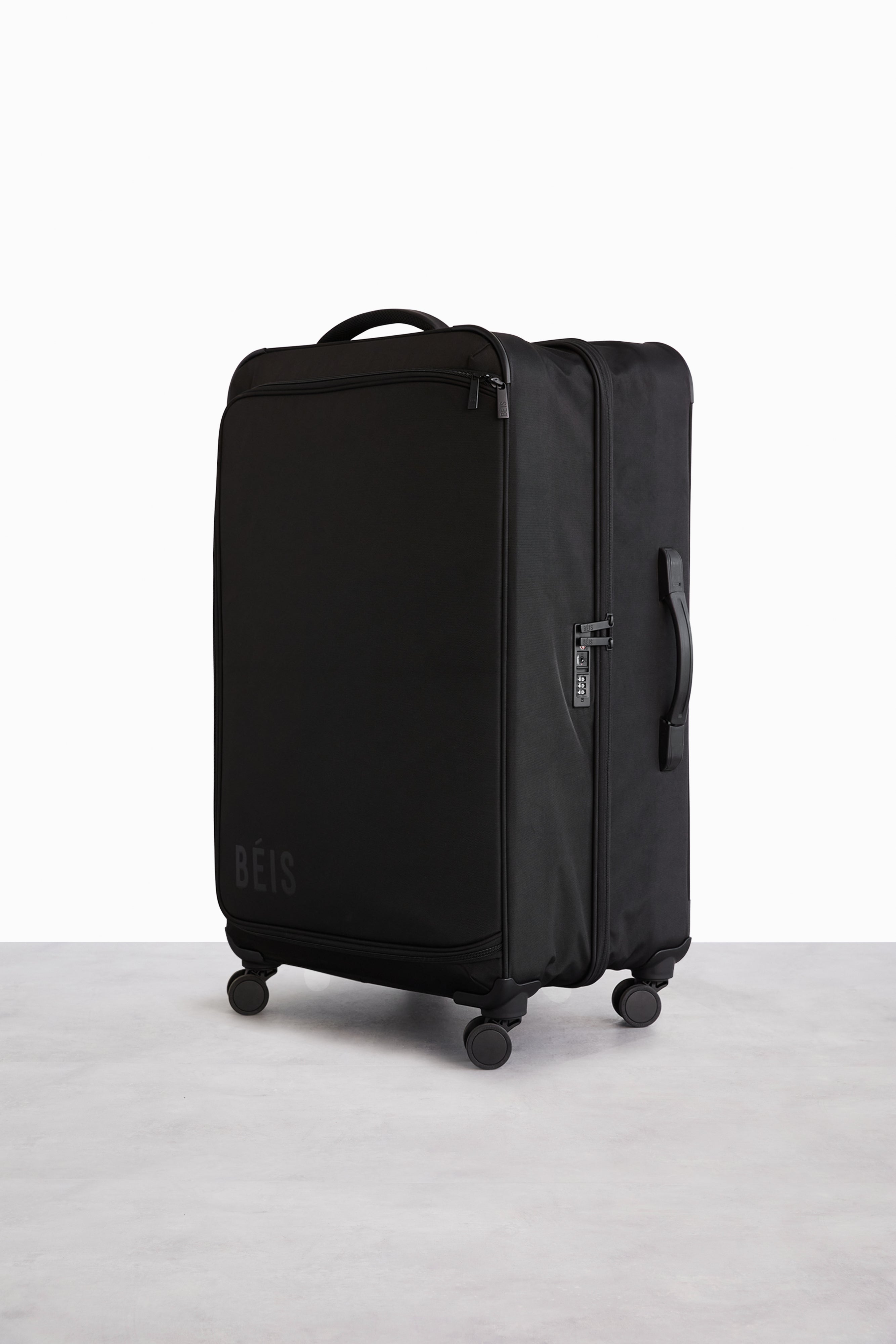 Soft Sided Collapsible Check In Roller Luggage - Black Expandable Carry On Suitcase for Travel, Business Trips & Weekend Getaways
