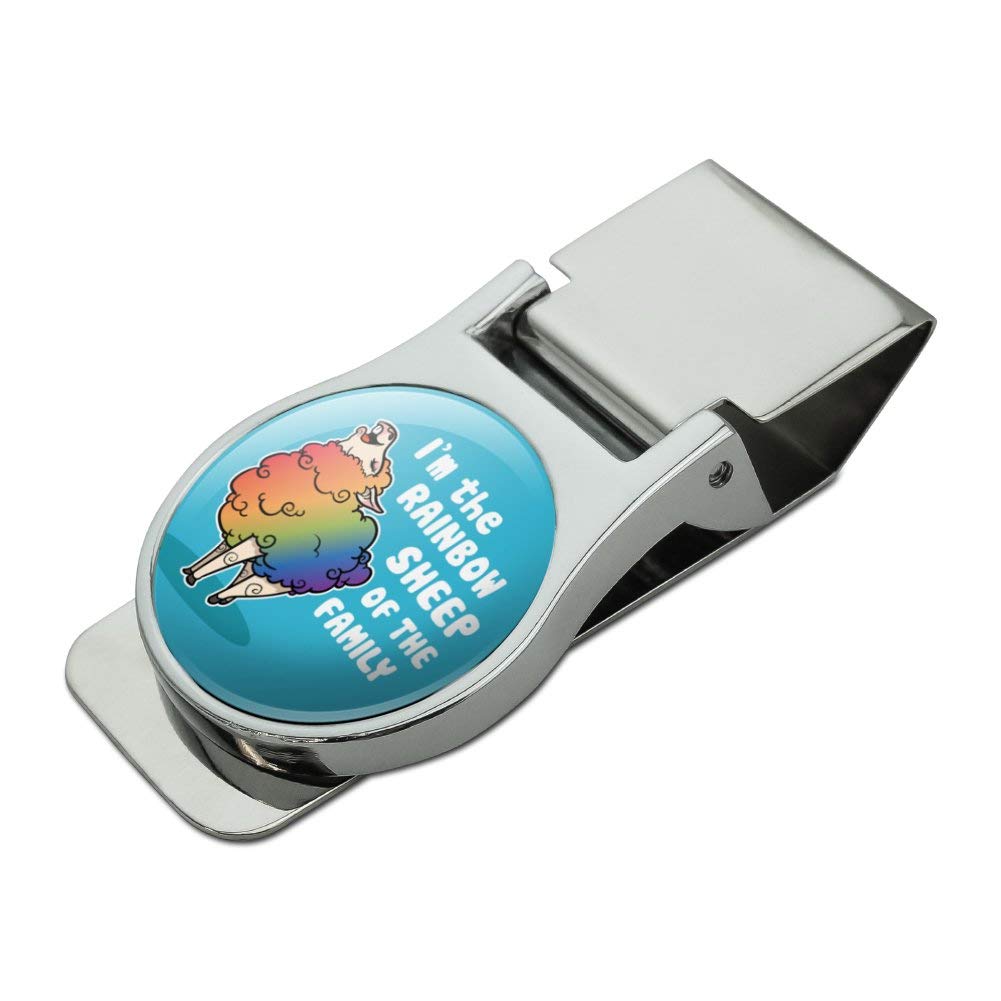 Rainbow Sheep Family Gay Pride Money Clip - Satin Chrome Plated Metal Wallet Accessory for LGBTQ+ Pride Celebrations, Weddings & Special Events