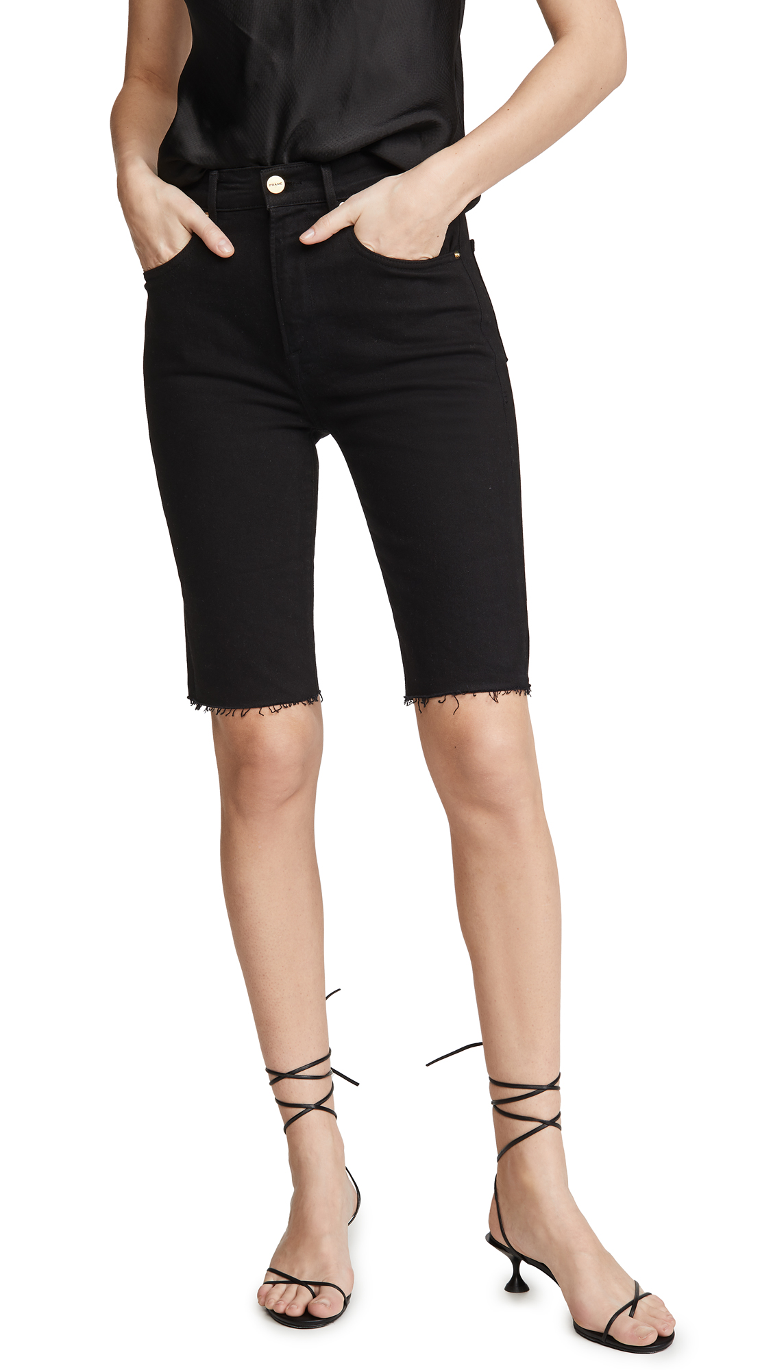 FRAME Women's Le Vintage Bermuda Raw Edge Denim Shorts - High Waist Distressed Jeans for Casual Summer Outfits & Beach Vacations
