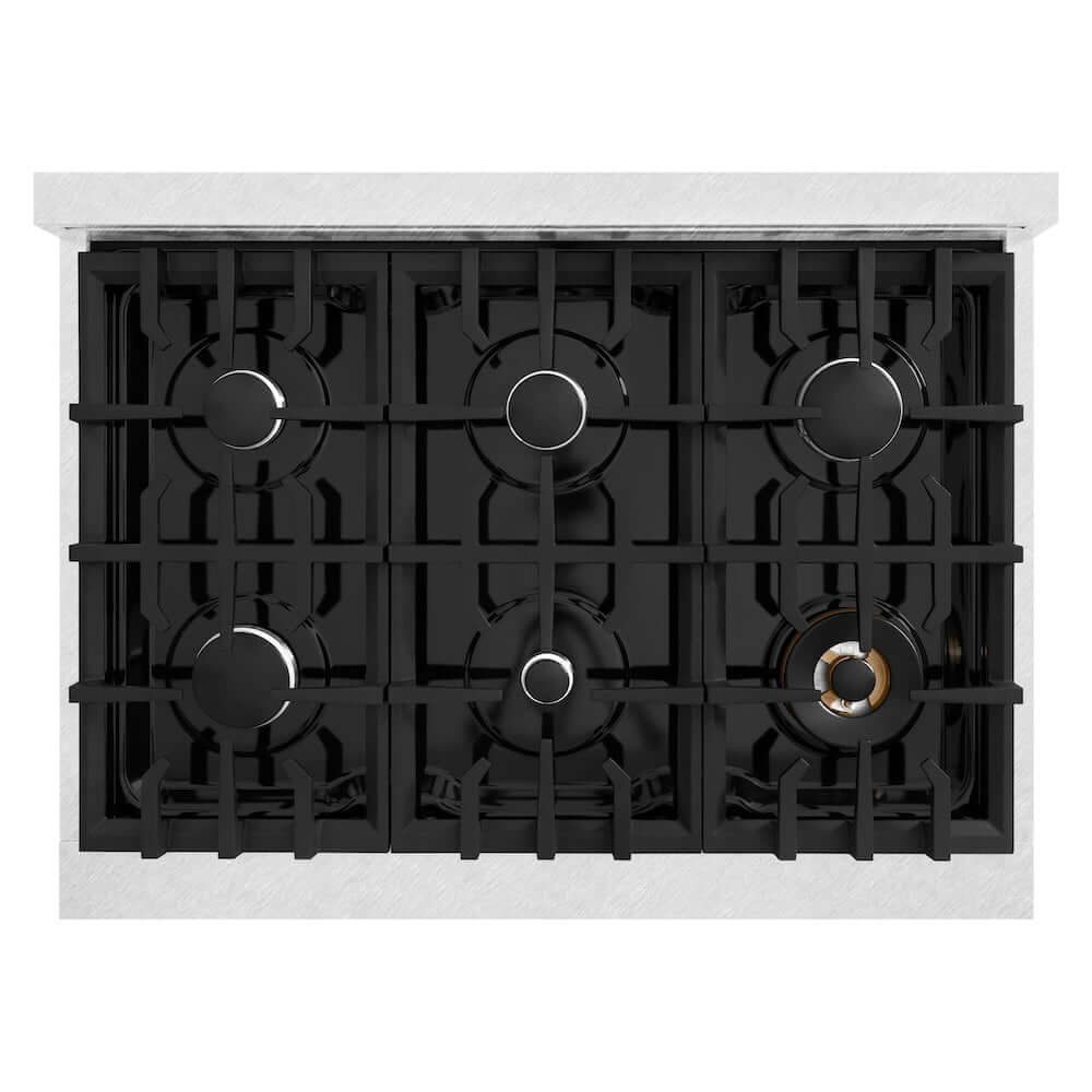 ZLINE 36 Inch 5.2 Cu. Ft. Gas Range with 6 Burner Cooktop & Convection Oven - Satin Stainless Steel with Black Matte Door (HGRS BLM 36) - Perfect for Home Kitchens & Professional Cooking