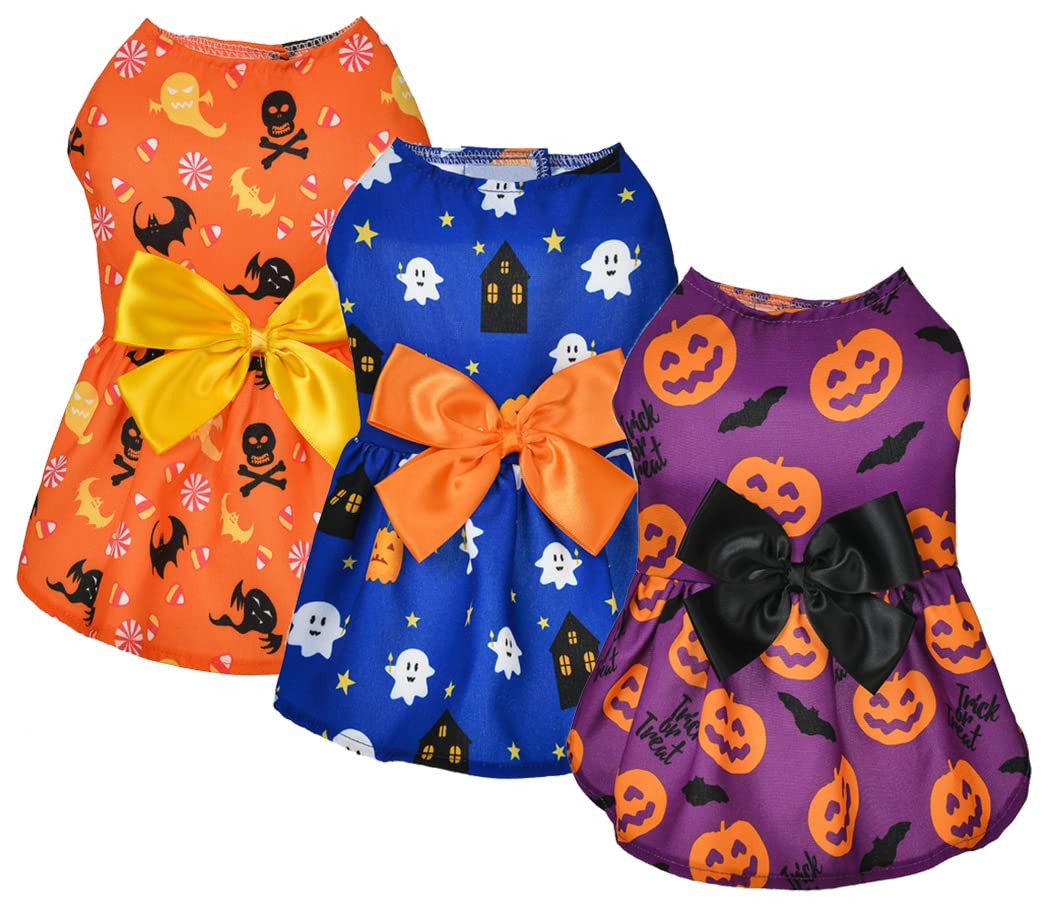 XIAOYU 3-Piece Halloween Dog Costume Set - Skeleton, Ghost & Pumpkin Pet Dresses for Small Dogs & Cats (XL) | Holiday Party Outfit for Puppies - Perfect for Halloween Parties, Pet Parades & Photo Shoots