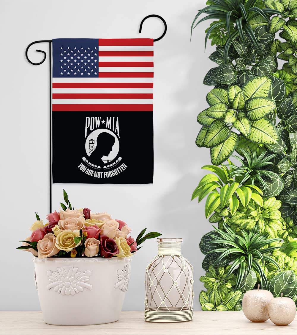 US POW/MIA Garden Flag Set with Stand - Military Veteran Honor Gift for Yard & Home Decor