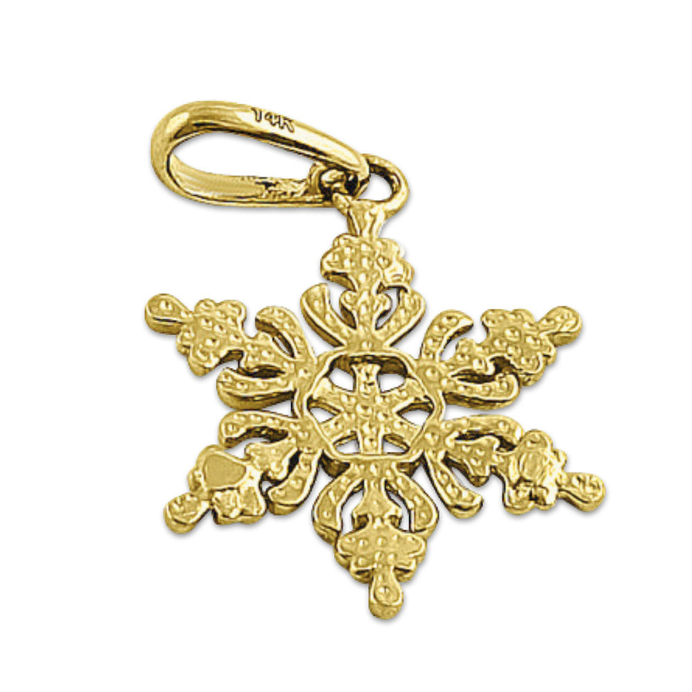 14K Solid Yellow Gold Snowflake Pendant Necklace - Elegant Winter Jewelry Gift for Women, Perfect for Christmas, Holidays & Special Occasions