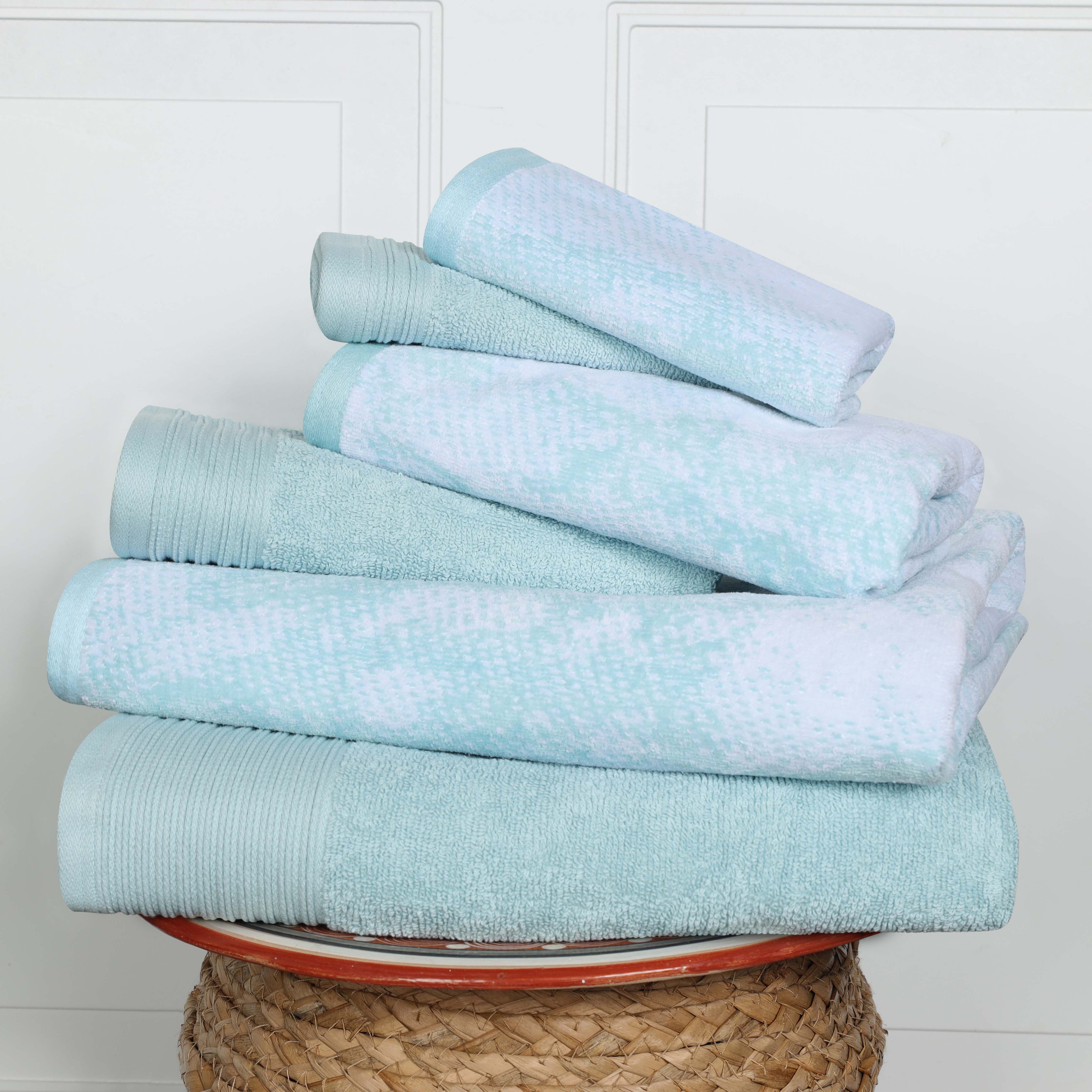 Premium 6-Piece Quick-Dry Cotton Towel Set - Solid & Marble Patterns for Bath, Gym, and Beach Use