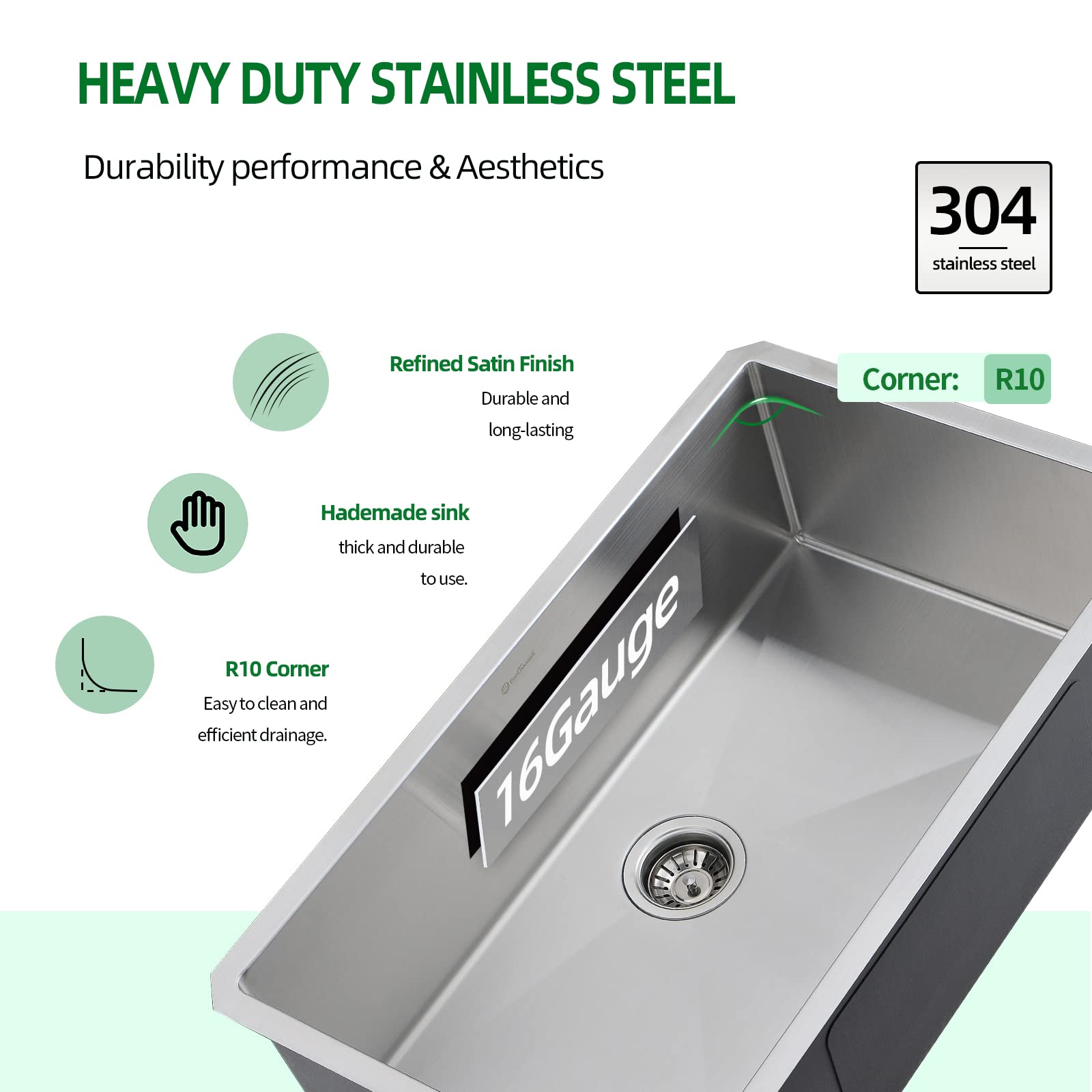 28 x 19 Inch Undermount Single Bowl Kitchen Sink - 16 Gauge Stainless Steel for Outdoor, Laundry & Food Prep - Durable & Rust-Resistant for Heavy Duty Use
