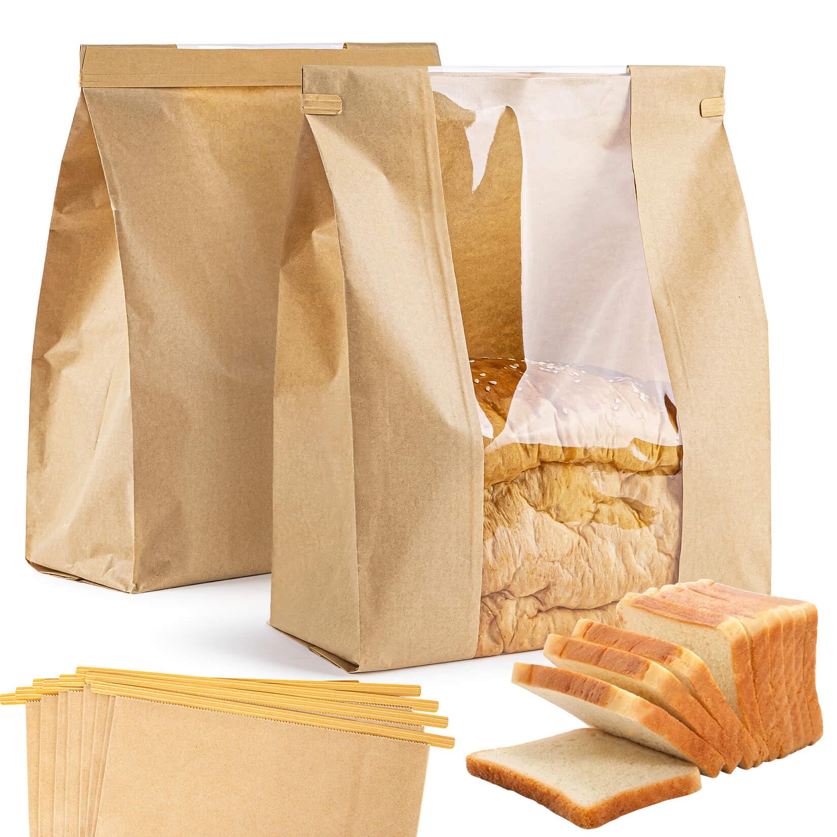 24 Pack Reusable Bread Bags with Resealable Ties - Eco-Friendly Brown Paper Bakery Bags with Window for Homemade Sourdough, Bagels, Toast & Baked Goods | Perfect for Bread Storage, Gift Packaging & Farmers Market Sales