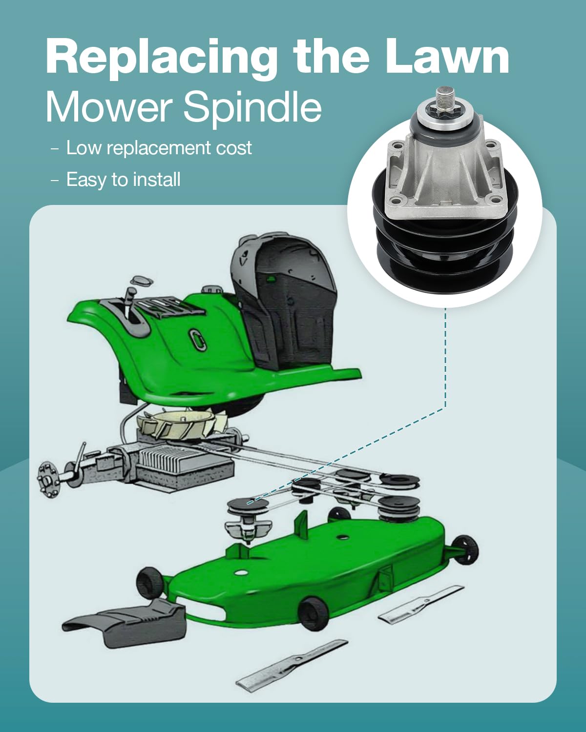 SCITOO 2-Pack Lawn Mower Spindles with Pulley Bolt - Replacement Spindle Assembly for MTD & Cub Cadet Models 618-0241, 918-0241, 285-860 - Perfect for DIY Lawn Mower Repairs and Maintenance