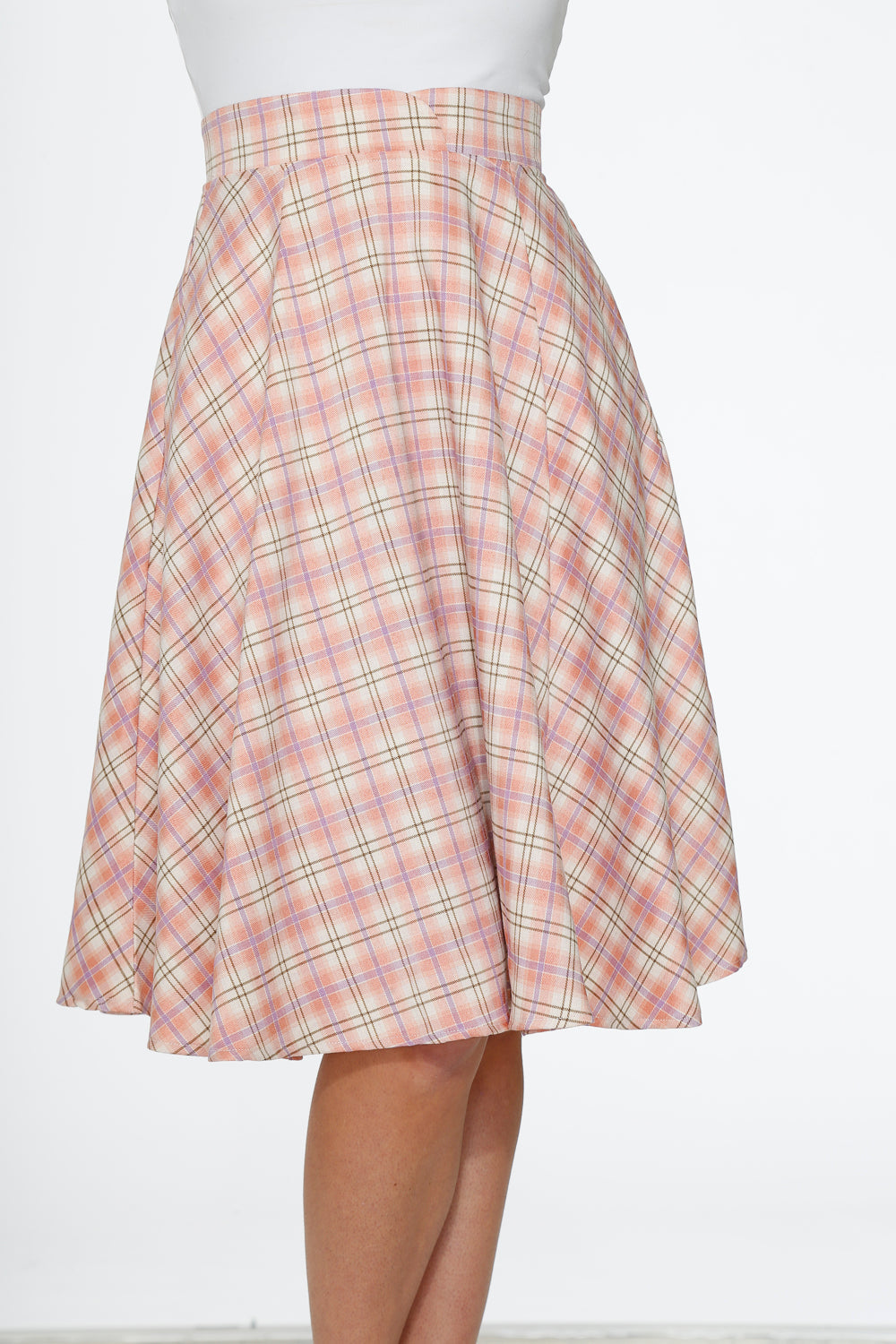Stylish Pink Plaid Swing Skirt for Women - Flowy A-Line Midi Skirt with Pockets - Perfect for Casual Outfits, Date Nights & Summer Vacations