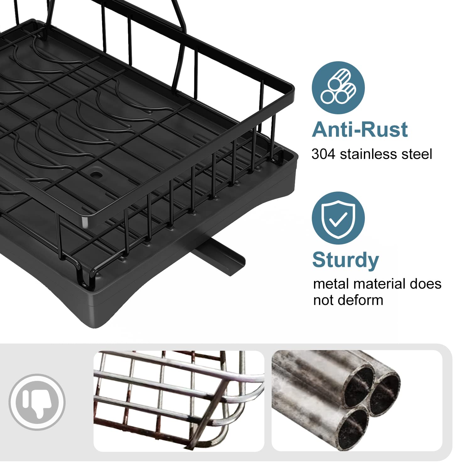 2-Tier Stainless Steel Dish Drying Rack with Drainboard & Utensil Holders - Large Space-Saving Kitchen Counter Organizer for Plates, Cups & Cutlery - Perfect for Small Kitchens, Apartments & RV Use