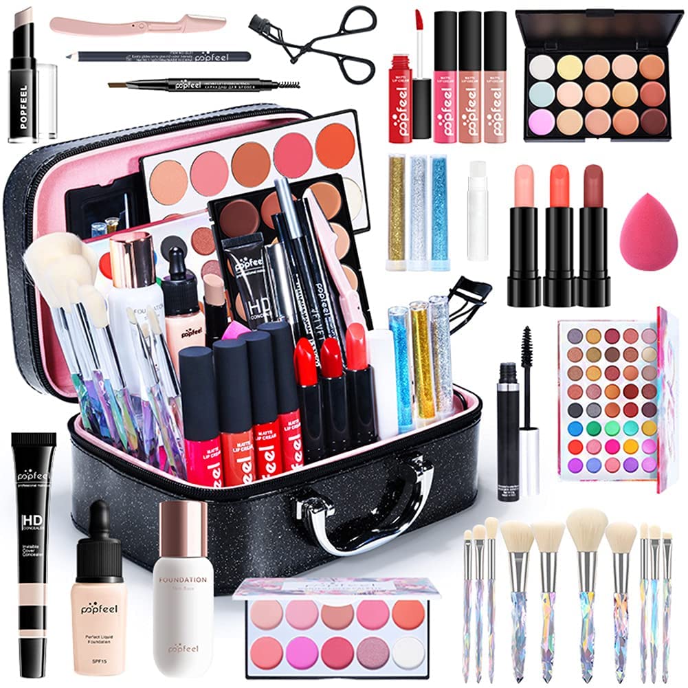All-in-One Makeup Kit for Women - Complete Cosmetic Starter Set with Brush, Eyeshadow, Lip Gloss, Mascara & Travel Bag | Perfect for Everyday Makeup, Travel & Gifts