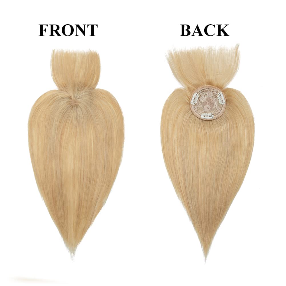 MY-LADY 100% Real Human Hair Topper with Bangs - Natural Mono Base Clip-In Hairpiece for Women - 10 Inch #24 Natural Blonde - Perfect for Hair Loss, Thinning Hair & Gray Coverage - Great for Daily Wear, Special Occasions & Confidence Boosting