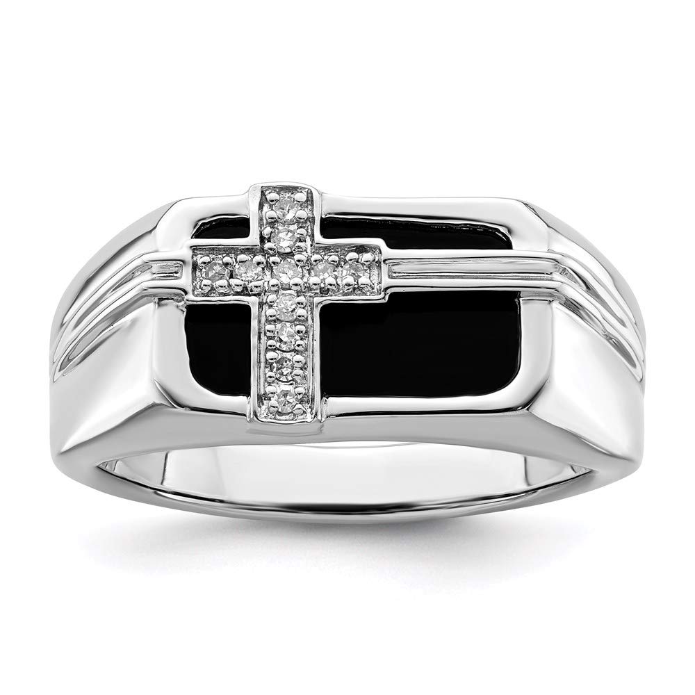 925 Sterling Silver Men's Black Onyx Diamond Cross Ring - Elegant Religious Jewelry for Men, Perfect Gift for Him - Ideal for Church, Weddings, and Special Occasions