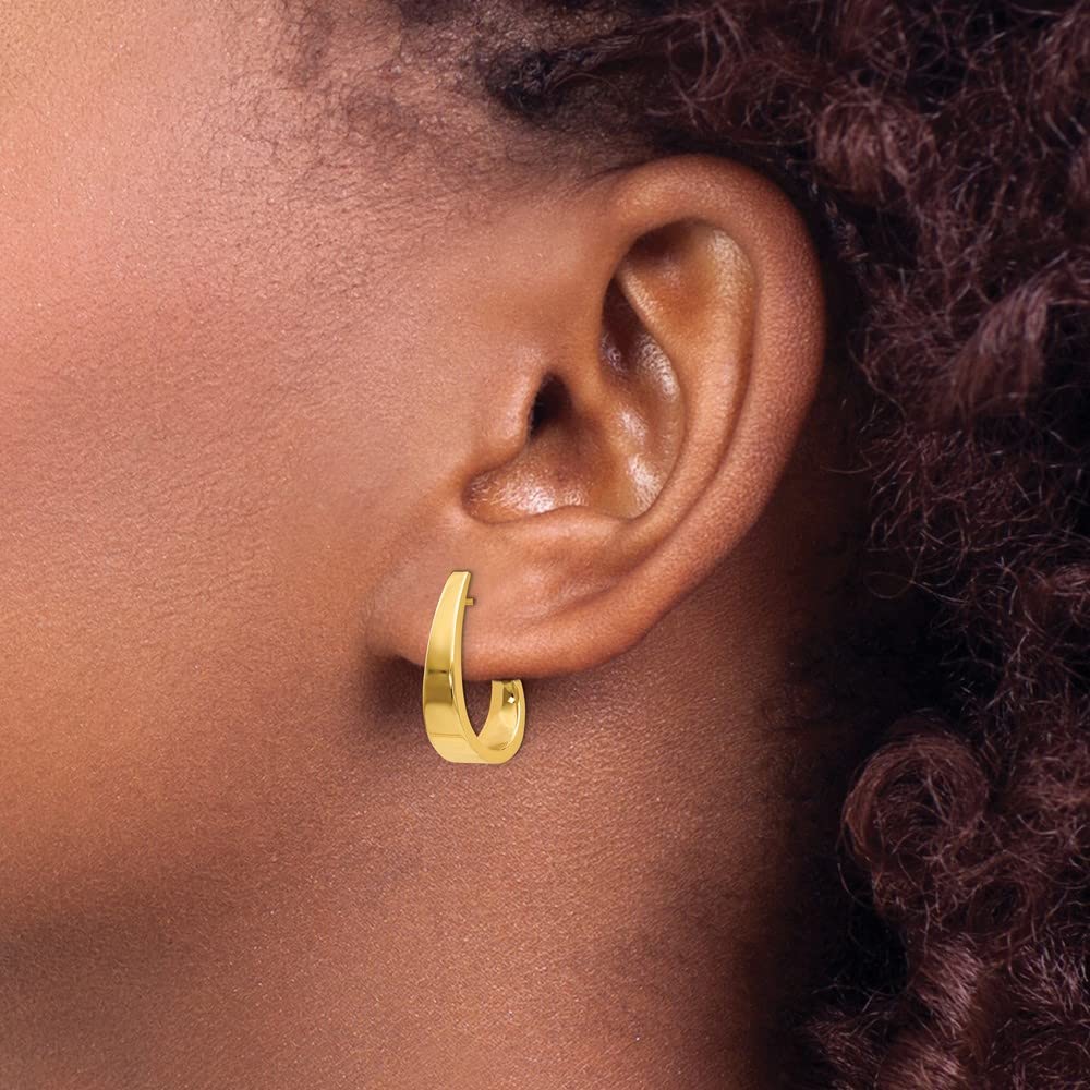 14K Solid Yellow Gold Medium J Hoop Drop Dangle Earrings for Women - Elegant Everyday & Party Jewelry Gift