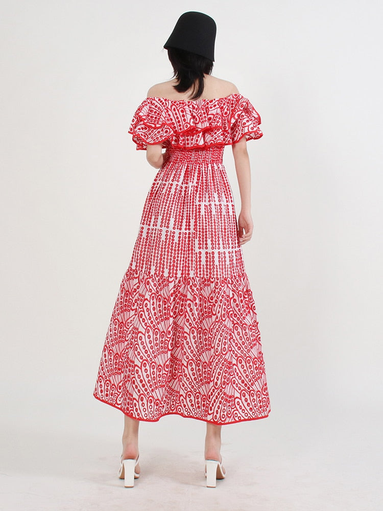 Elegant A-Line Women's Slash Neck Butterfly Sleeve High Waist Fold Dress - Fashionable Party, Wedding & Cocktail Attire for Women