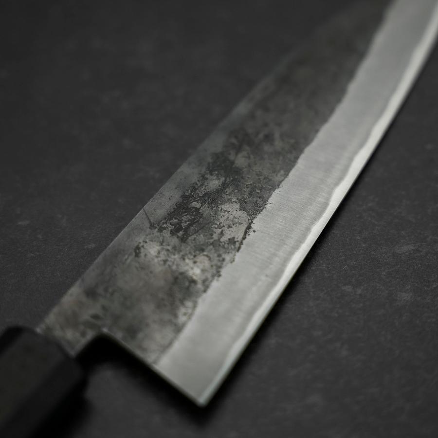 Premium Santoku Knife 165mm - Japanese Blue Steel #2 with Stainless Clad & Kurouchi Finish - Ergonomic Rubber Handle - Perfect for Slicing, Dicing, and Chopping Vegetables, Meat, and Fish
