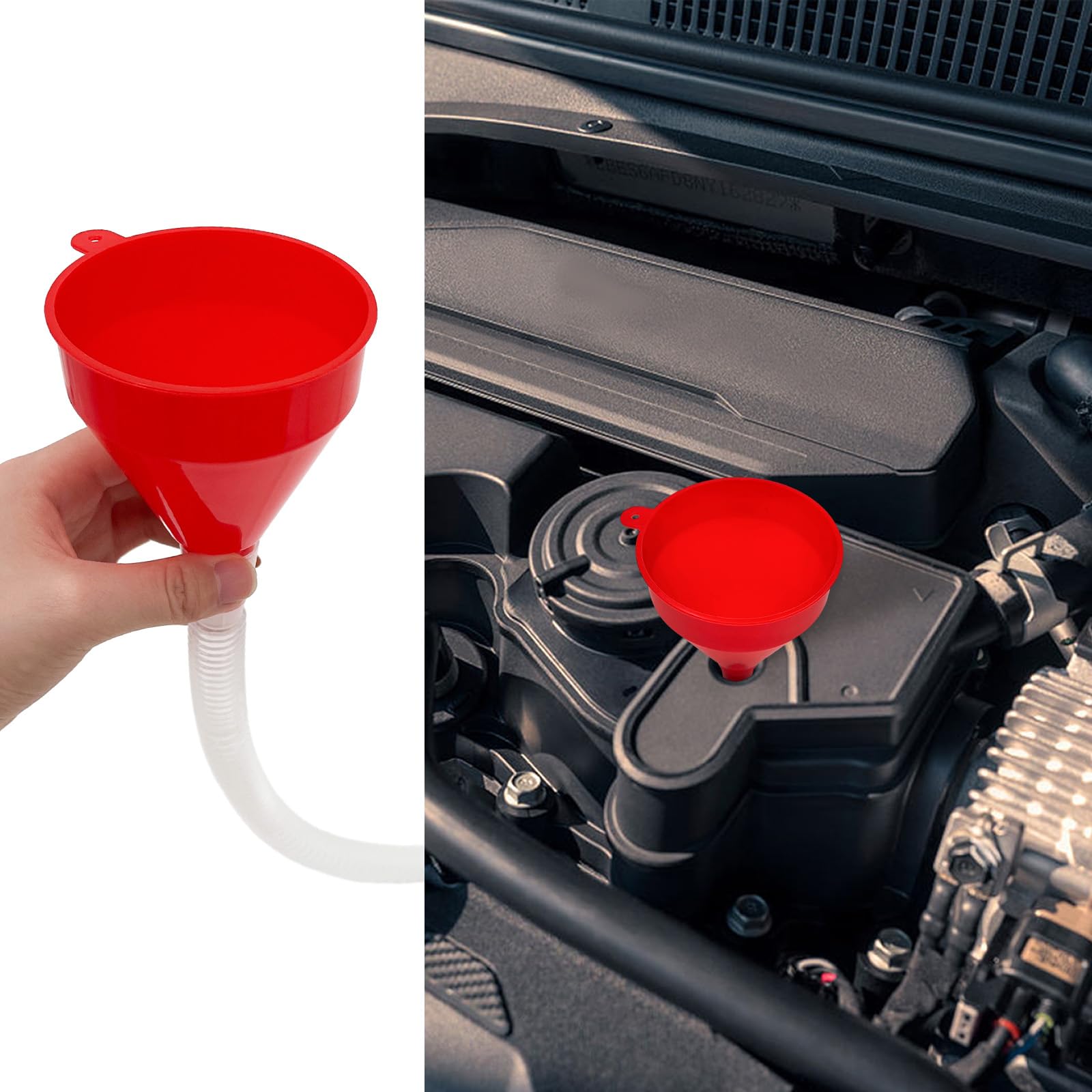 2 PCS Flexible Plastic Wide Mouth Funnels with Long Hose - Automotive Fluid Transfer Funnel for Engine Oil, Gas, Fuel, Water & Transmission Fluid - Perfect for DIY Car Maintenance & Garage Use