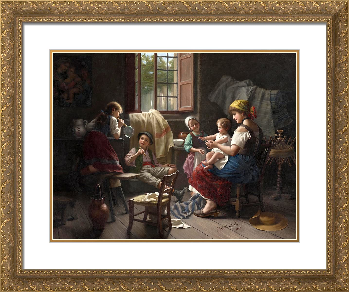 24x20 Gold Ornate Framed Art Print - Torriglia by Giovanni Battista - Blowing Bubbles Painting with Double Matting - Elegant Wall Decor for Living Room, Bedroom & Office