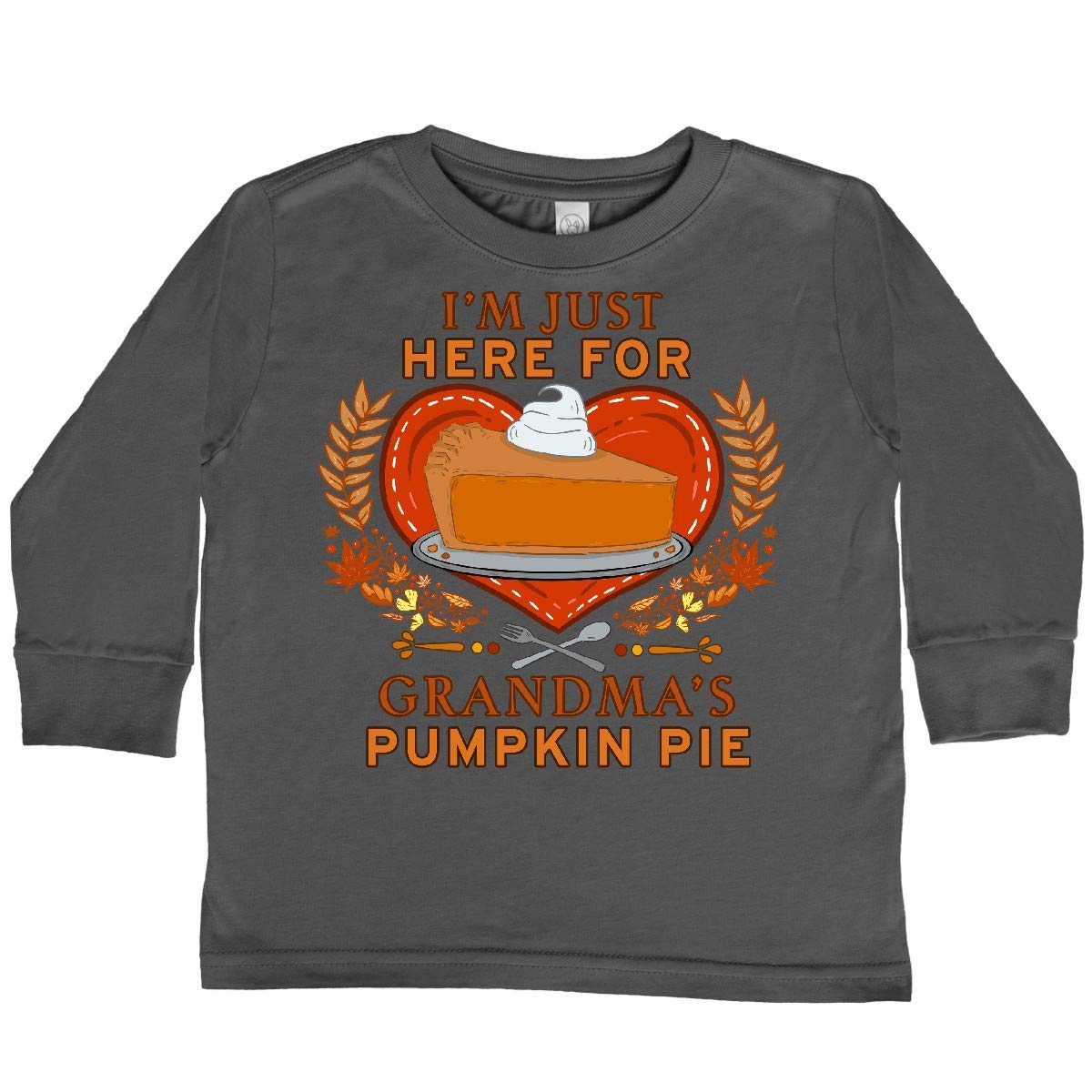 Inktastic 'I'm Just Here for Grandma's Pumpkin Pie' Toddler Long Sleeve T-Shirt - Cute Thanksgiving Outfit for Babies & Family Gatherings