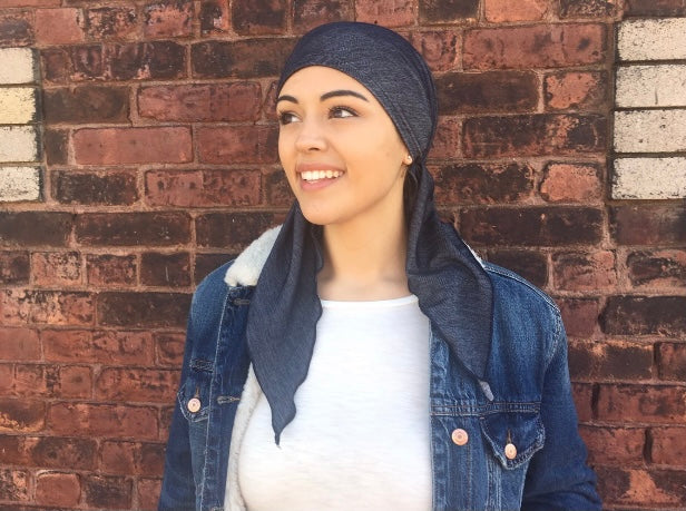 Black Denim Tie Back Hat - Soft, Comfortable & Stretchy Pre-Tied Hair Wrap for Women | Perfect for Casual Outfits, Beach Days & Fashion Accessories