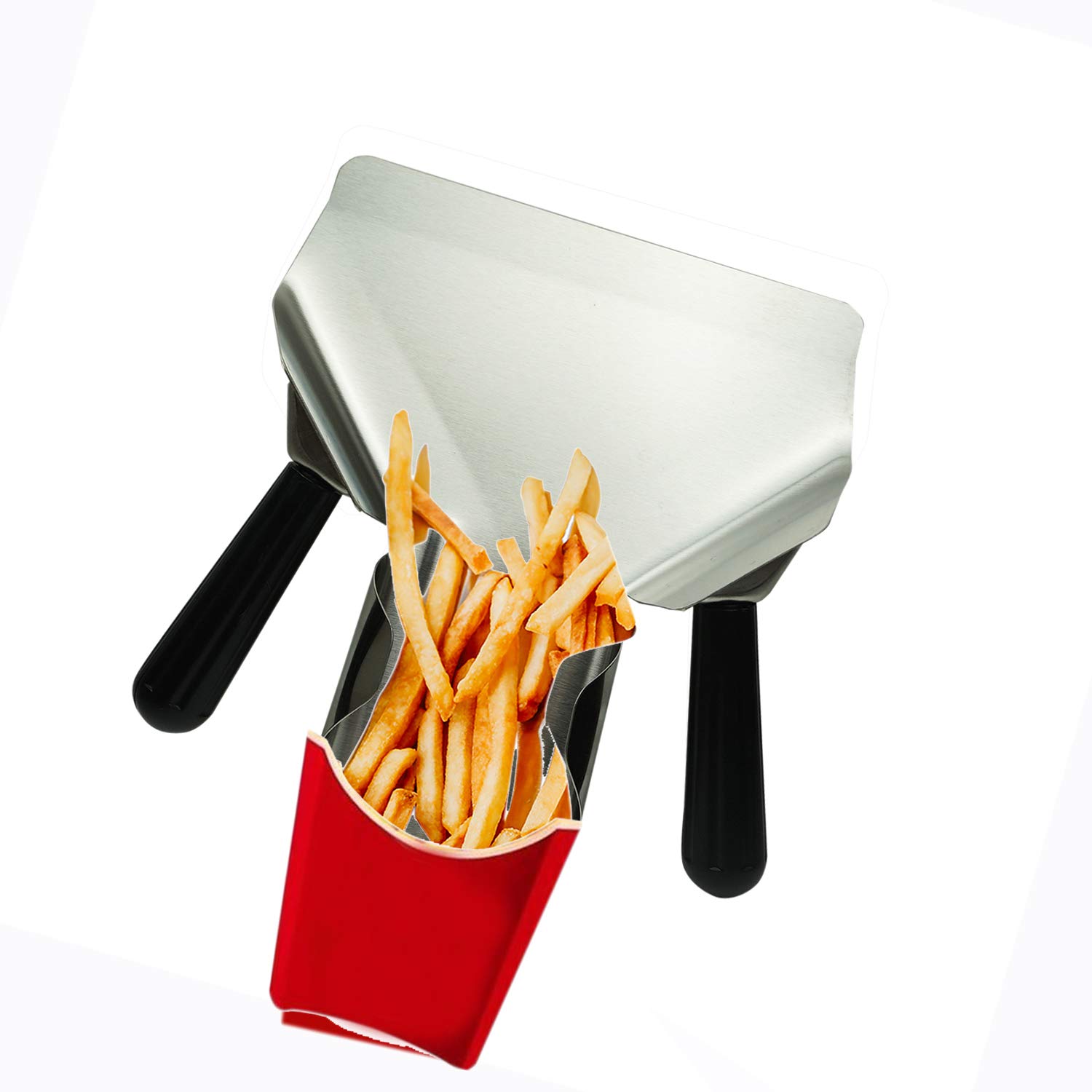 Premium Stainless Steel French Fry Bagger & Commercial Popcorn Scoop - Heavy Duty Potato Chip Serving Scooper with Removable Dual Handle (Left & Right) - Perfect for Snacks, Ice Cream, Candy, Desserts & Bulk Dry Goods - Ideal for Movie Theaters, Concession Stands & Food Service Businesses