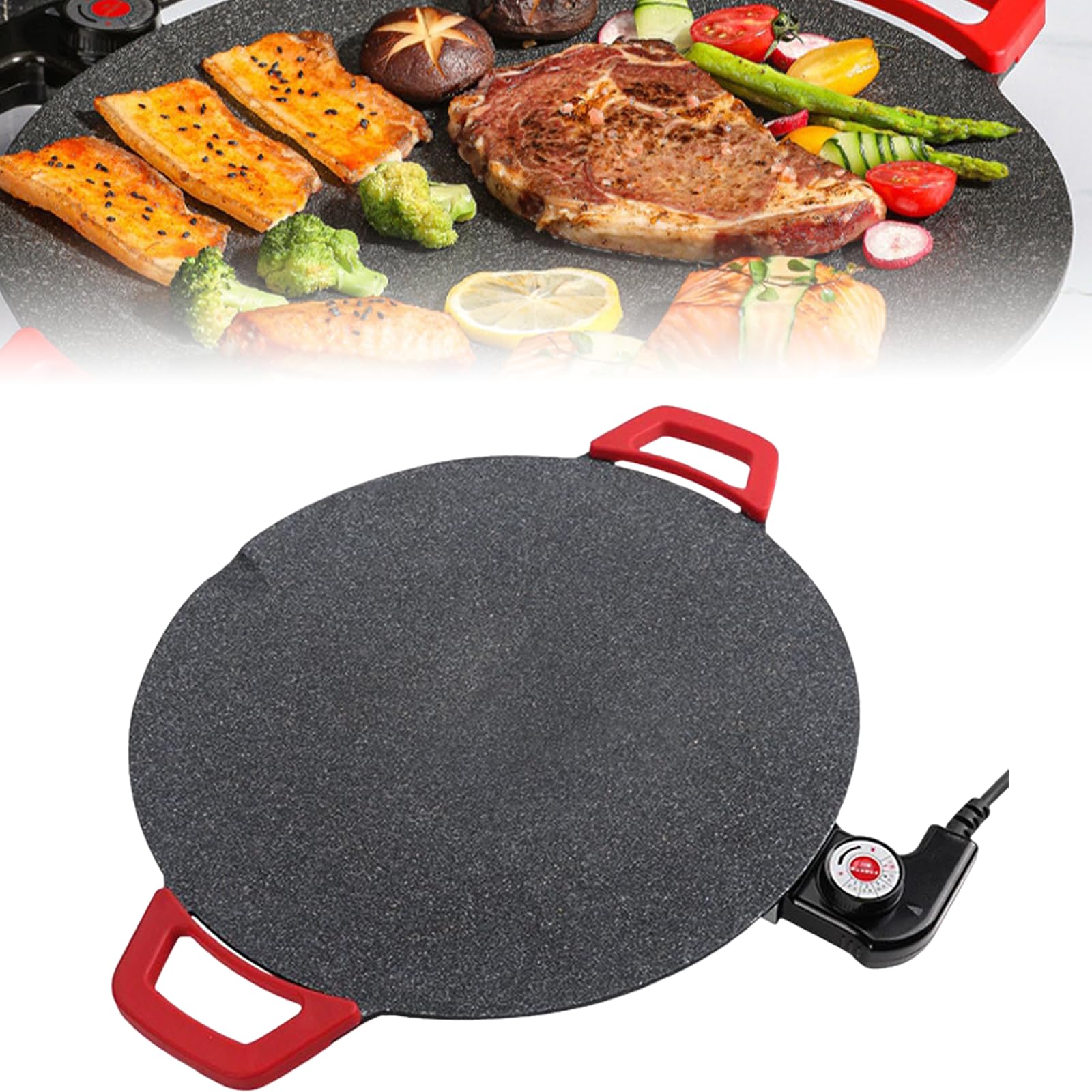 Nonstick Electric Griddle 16-inch - 800W Pancake Maker with 5 Adjustable Temperature Levels, Anti-Scald Design - Perfect for Family Breakfast, Brunch & Outdoor Cooking (Black)