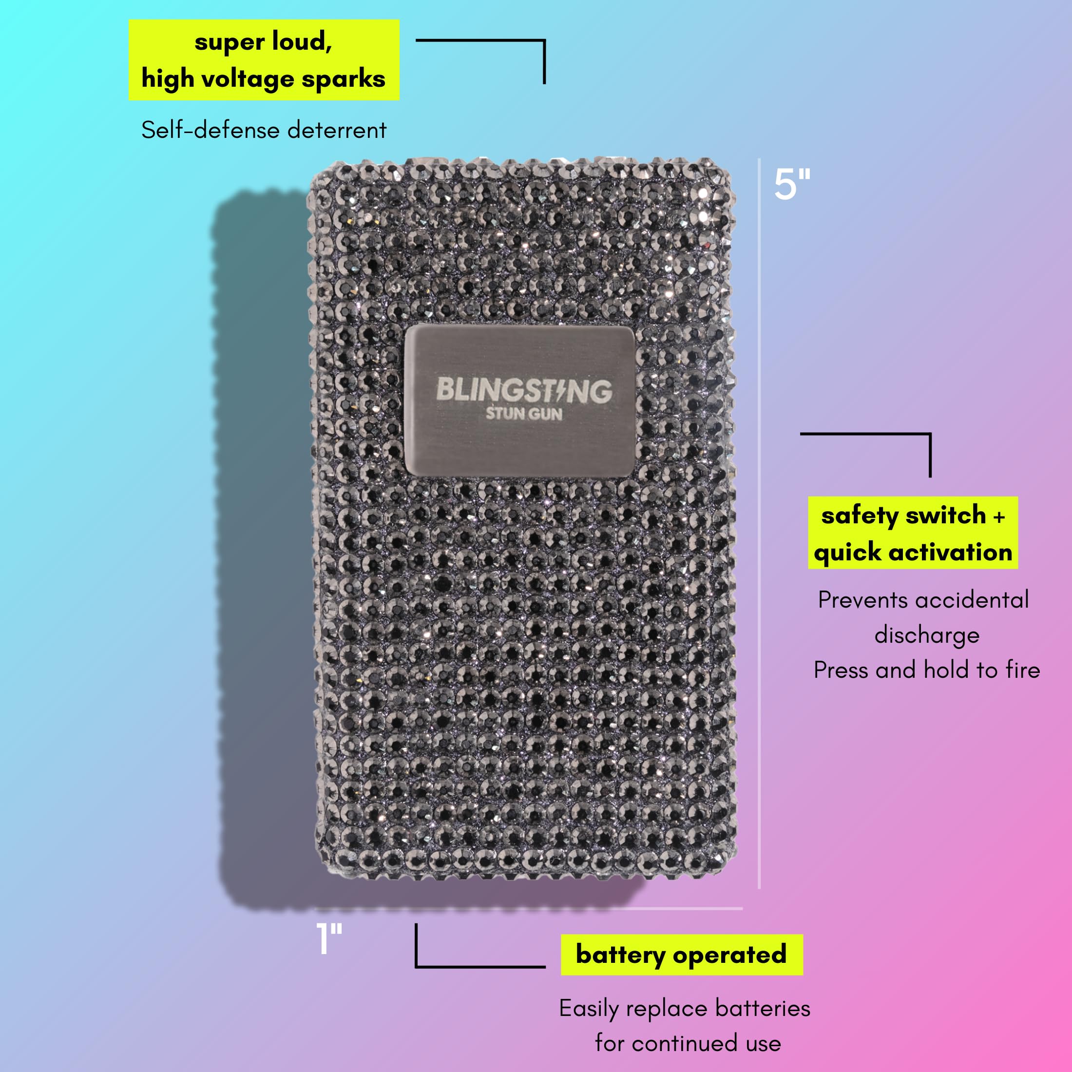 BLINGSTING High Voltage Stun Gun for Women - Professional Self Defense Tool with Safety Switch & Wrist Strap - Compact, Lightweight (Batteries Included) - Perfect for Night Safety, Jogging Protection & Emergency Situations