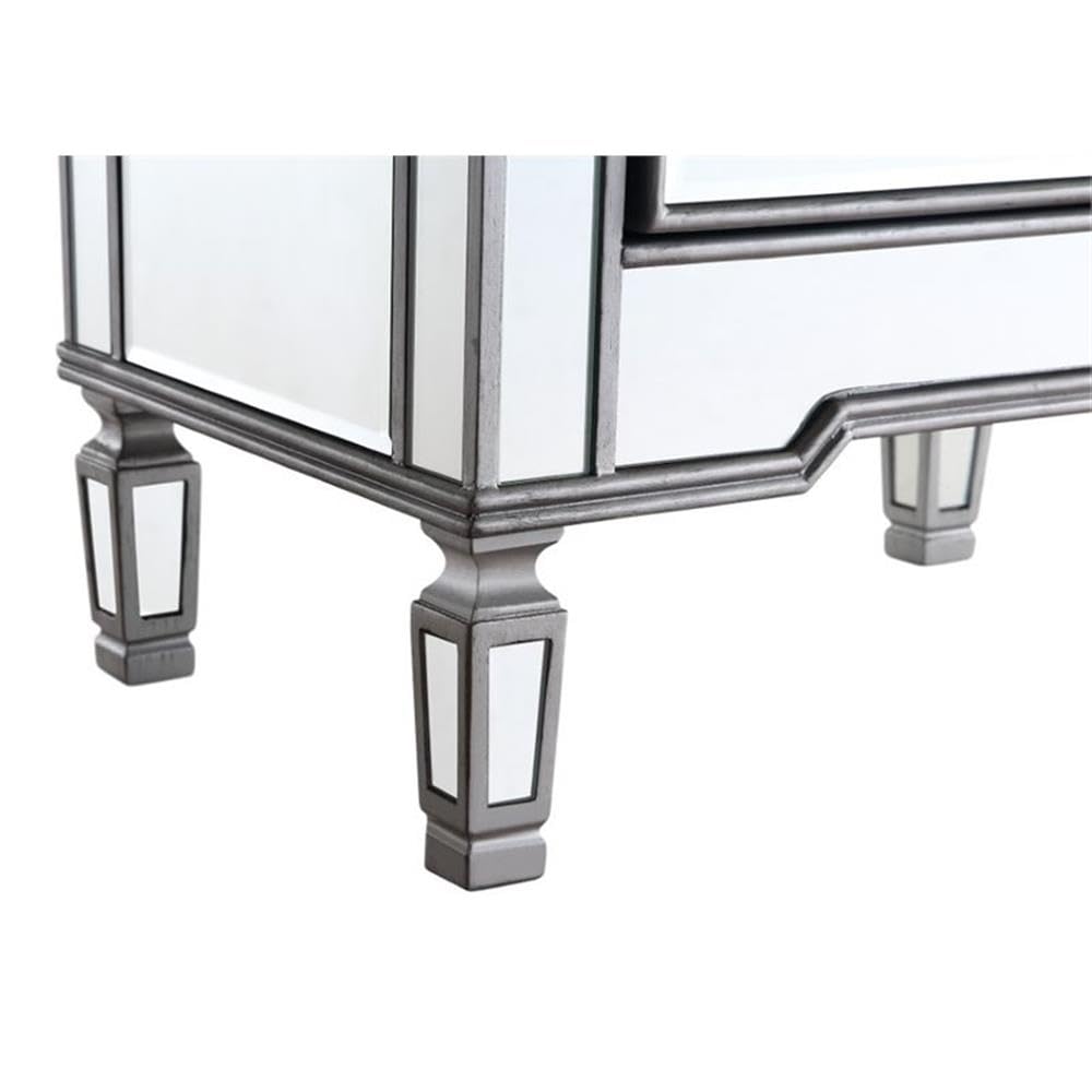 Beaumont Lane Silver Mirrored Nightstand with 1 Drawer & 1 Door - Elegant Bedside Cabinet for Bedroom Storage & Decor