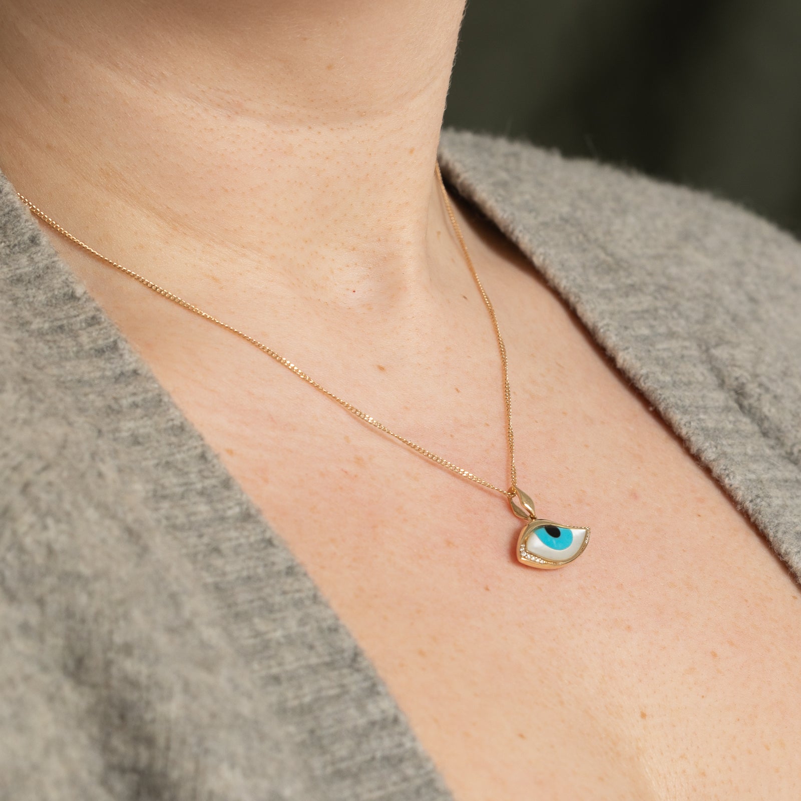 Kabana Multi-Gemstone Evil Eye Pendant Necklace - 2.50ctw Genuine Gemstones, 0.07ctw Diamond Accents - Protection Jewelry for Women, Perfect Gift for Birthday & Travel