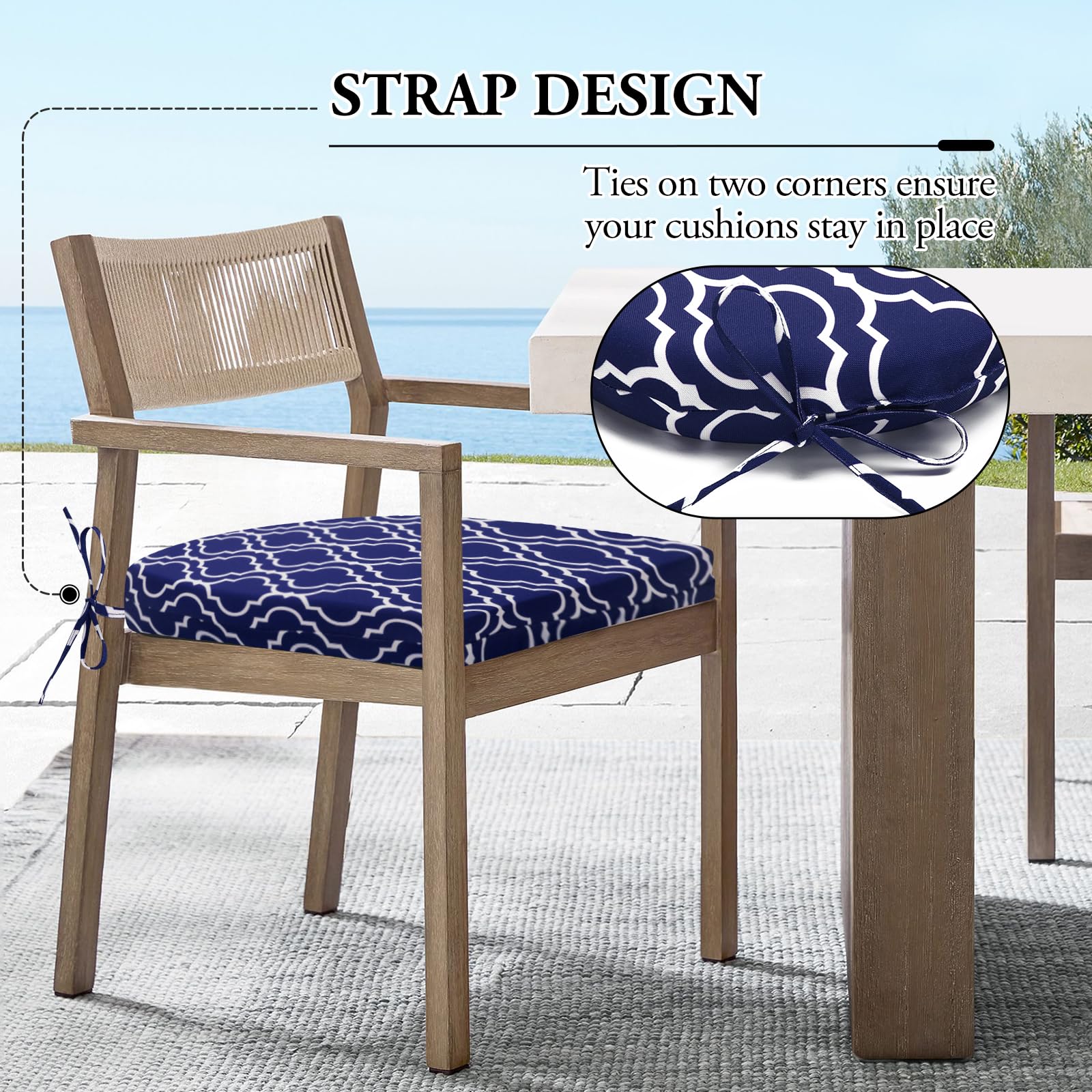 Outdoor Chair Cushions for Patio Furniture - Water Resistant Round Corner Seat Cushions Set of 4 (17