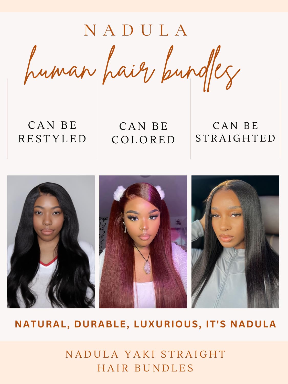 Nadula 12A Yaki Straight 100% Unprocessed Virgin Human Hair Weave Extensions - 3 Bundles (18,16,14 inches) for Women | Natural Black Color | Perfect for Protective Styles, Sew-in Weaves & Everyday Wear
